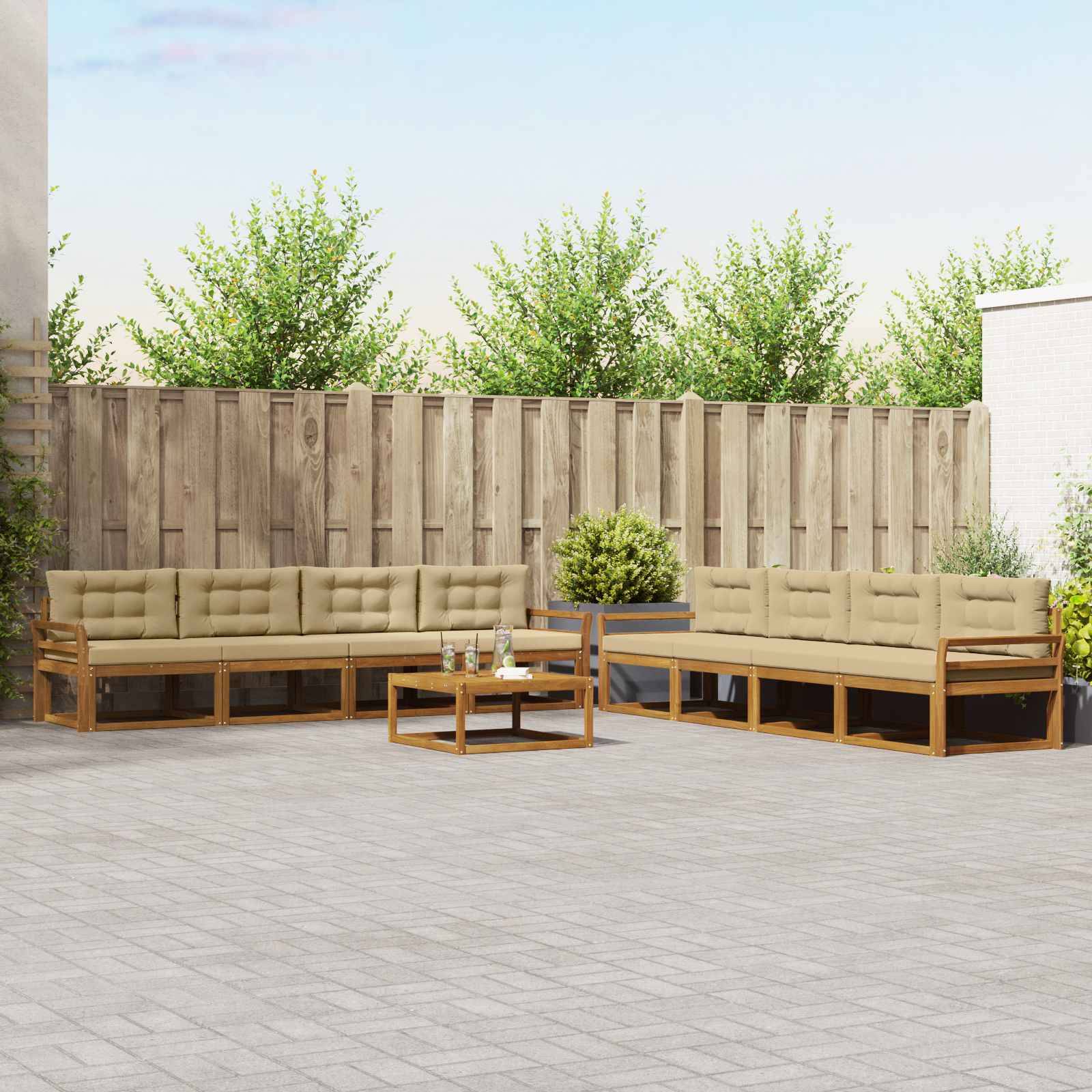 vidaXL Outdoor-Sofagarnitur mit Kissen 9 pcs Natur und Beige