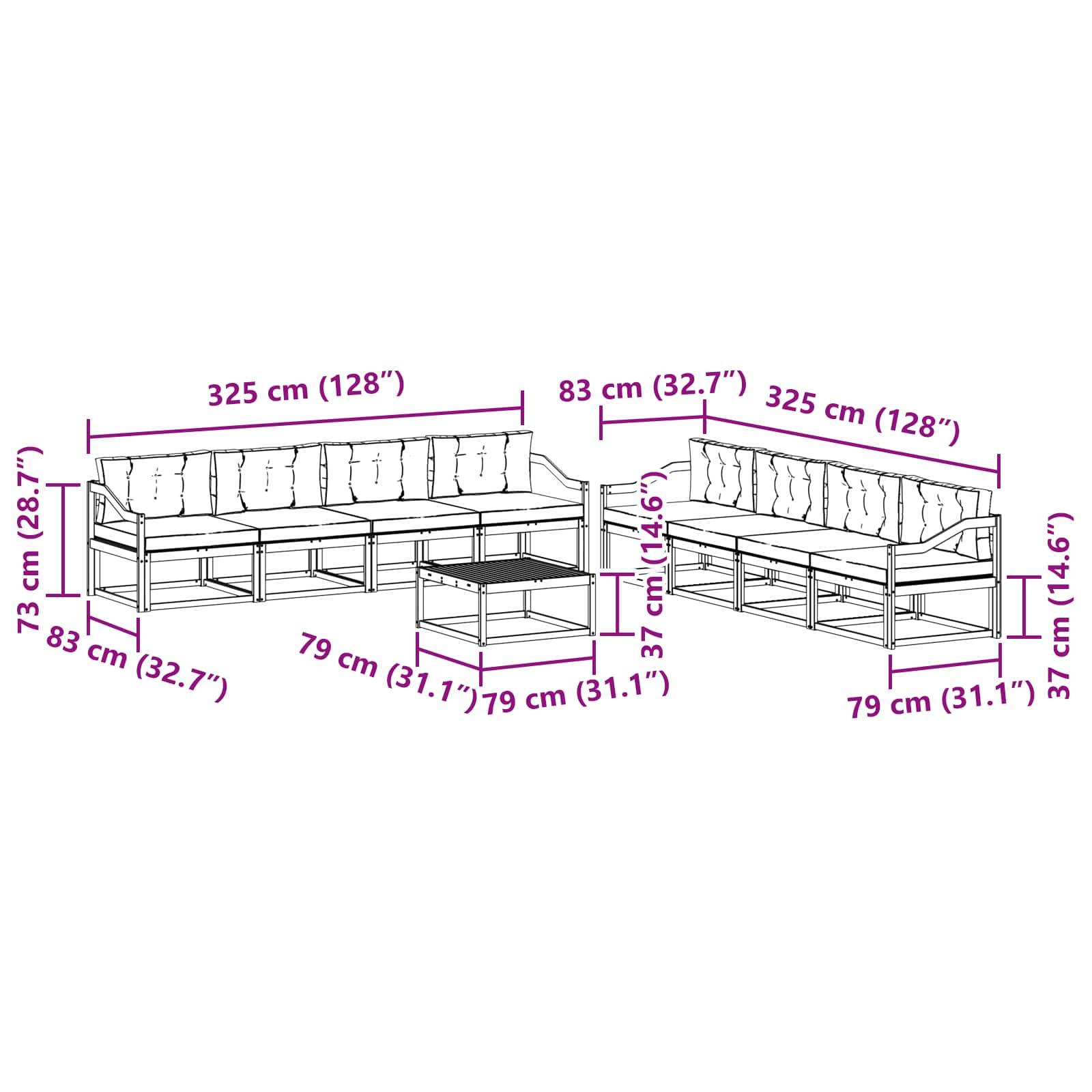 vidaXL Outdoor-Sofagarnitur 9 pcs Weiß und Hellgrau 79 x 79 x 37 cm