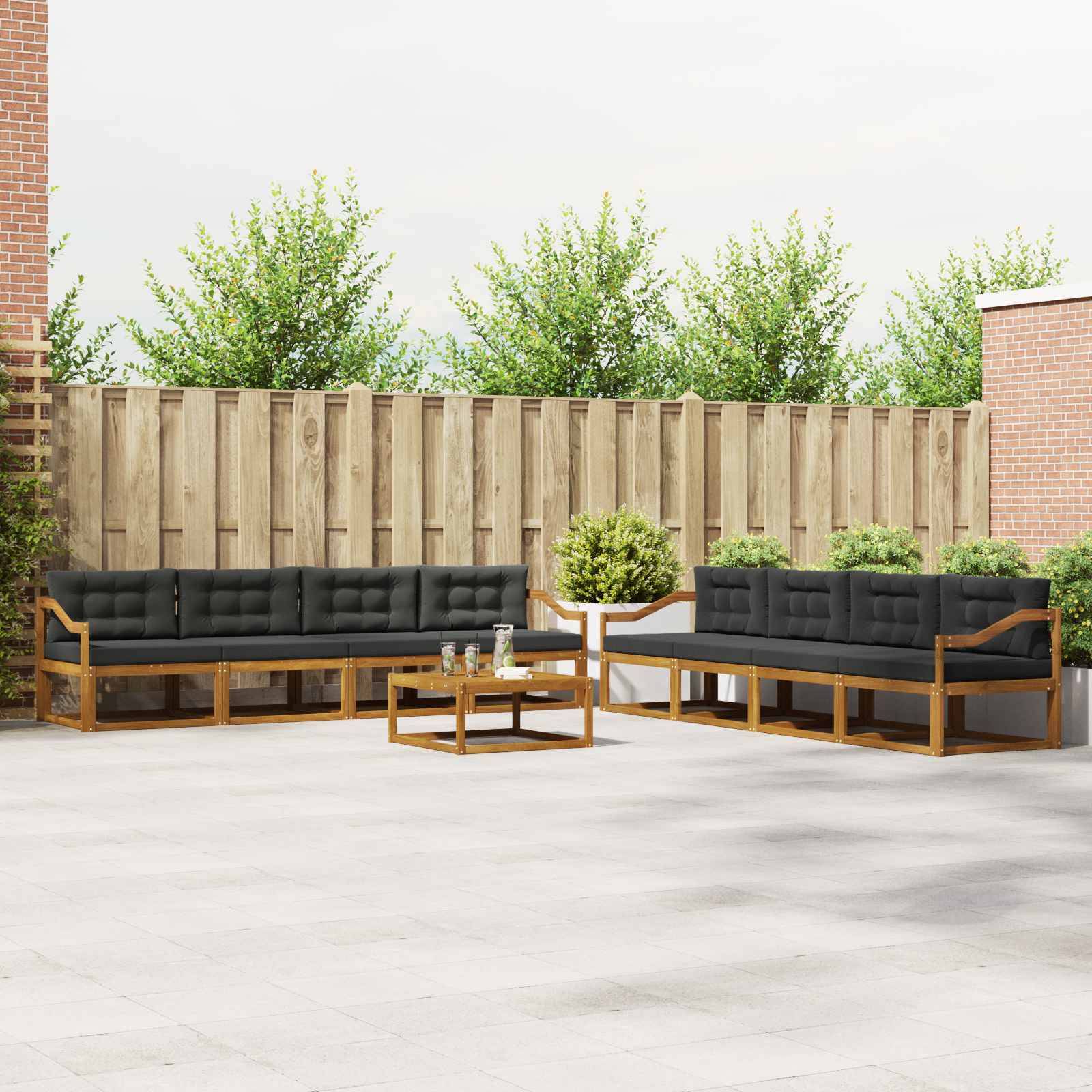 vidaXL Outdoor-Sofagarnitur mit Kissen 9 pcs Natur und Anthrazit