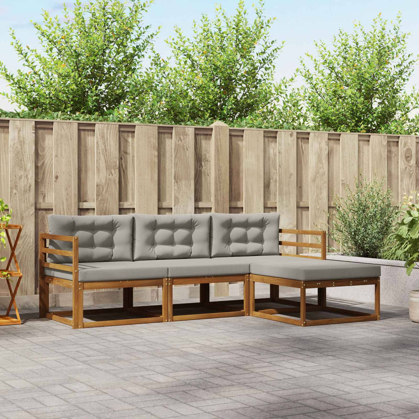 vidaXL Outdoor-Sofagarnitur mit Kissen 4 pcs Natürlich und Hellgrau