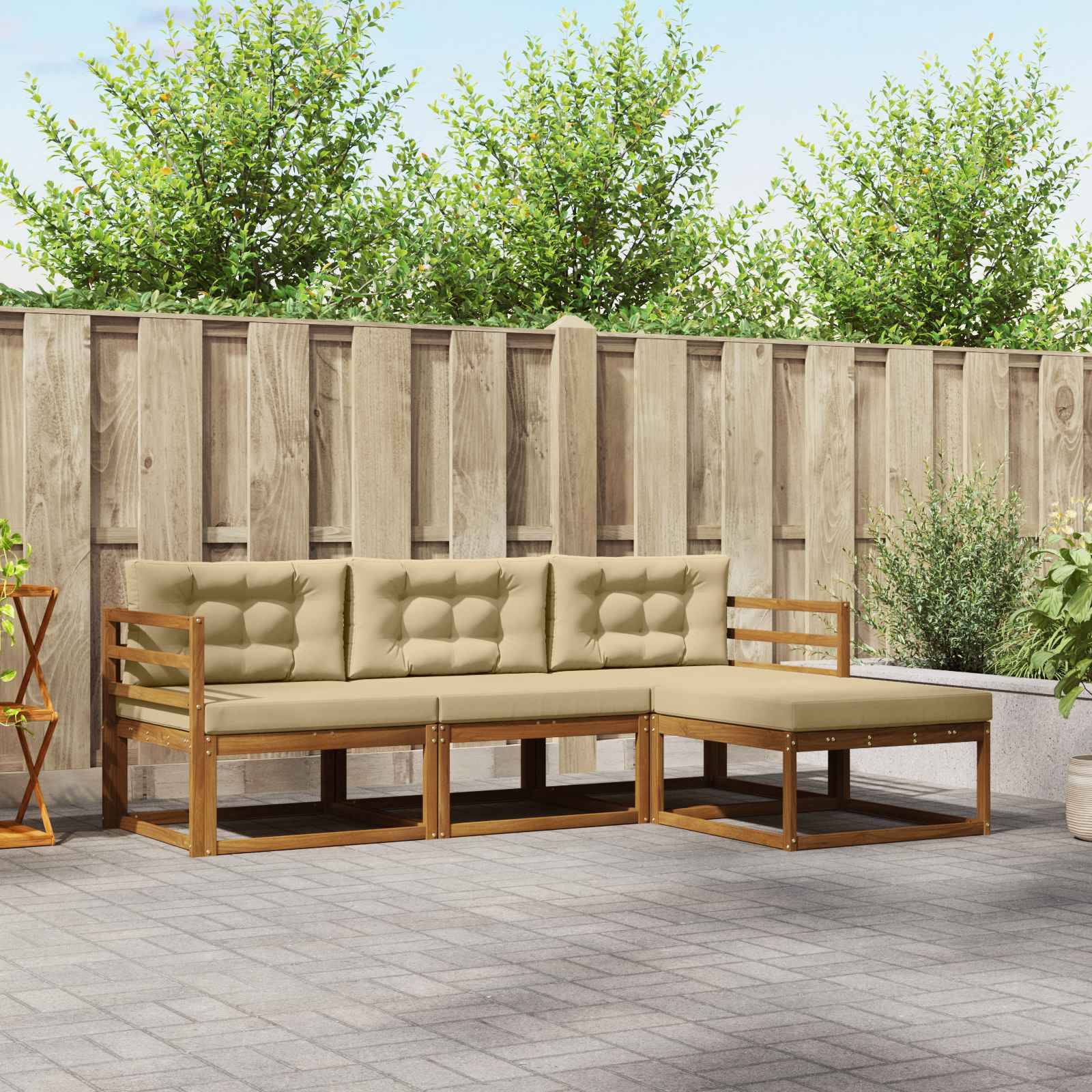 vidaXL Outdoor-Sofagarnitur mit Kissen 4 pcs Natur und Beige