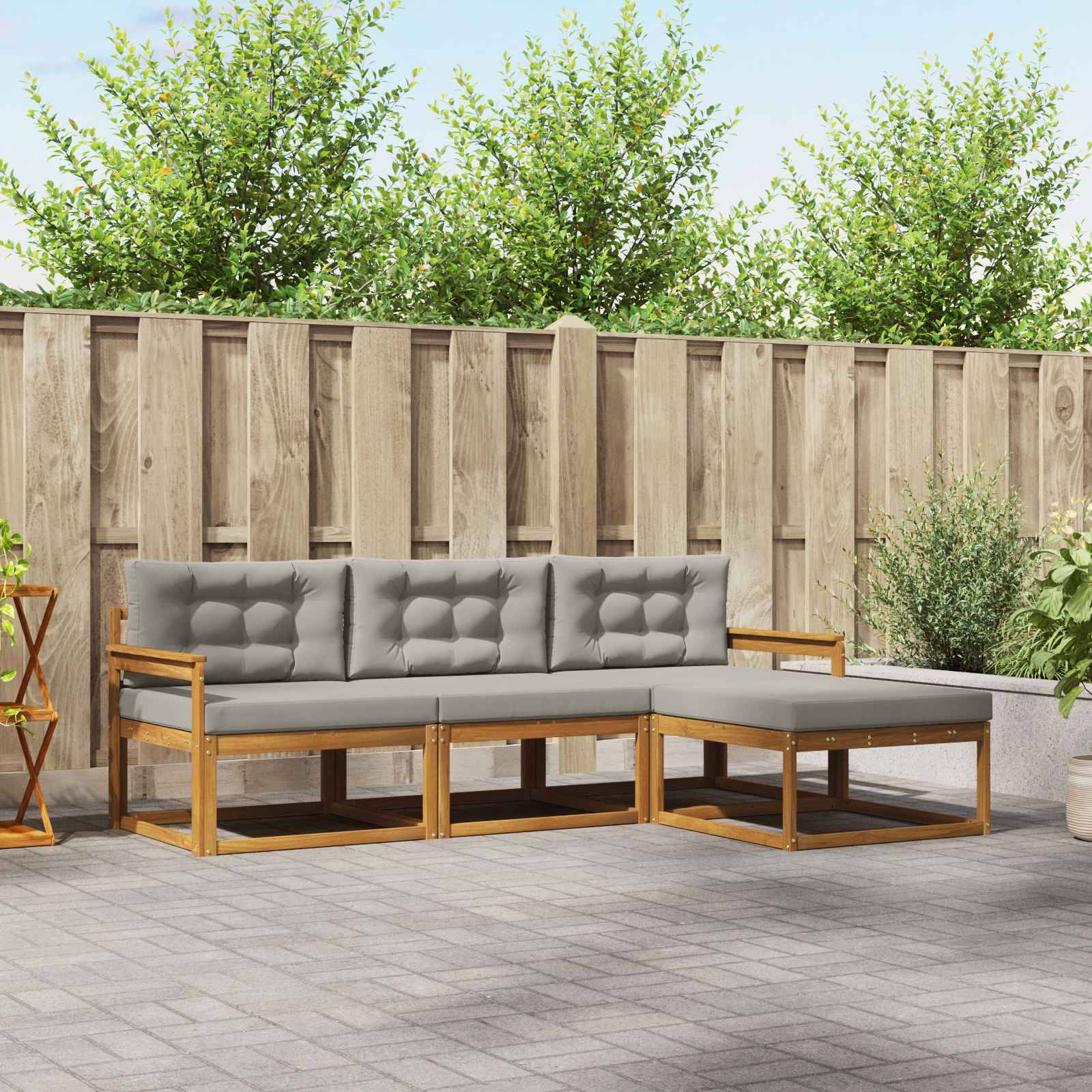 vidaXL Outdoor-Sofagarnitur mit Kissen 4 pcs Natürlich und Hellgrau