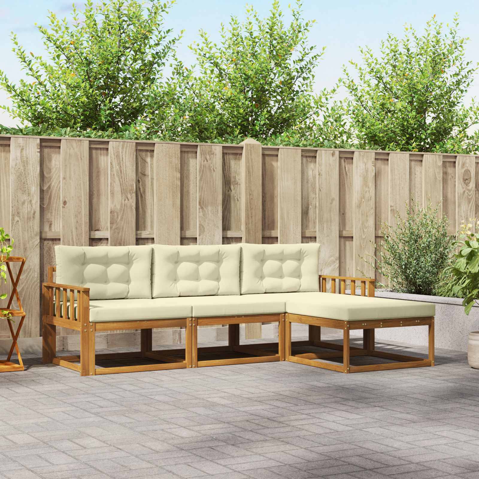 vidaXL Outdoor-Sofagarnitur mit Kissen 4 pcs Natur und Creme