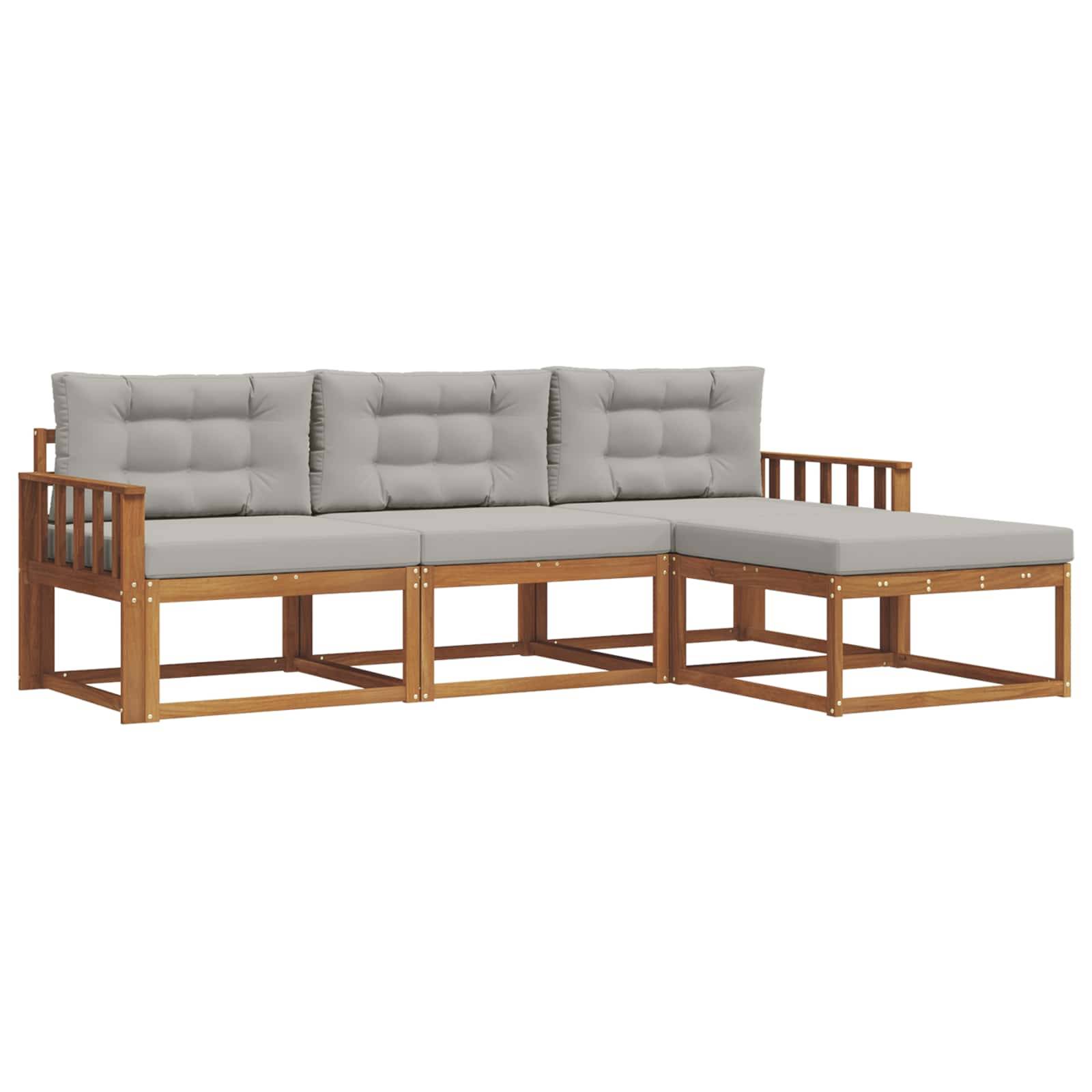 vidaXL Outdoor-Sofagarnitur mit Kissen 4 pcs Natürlich und Hellgrau
