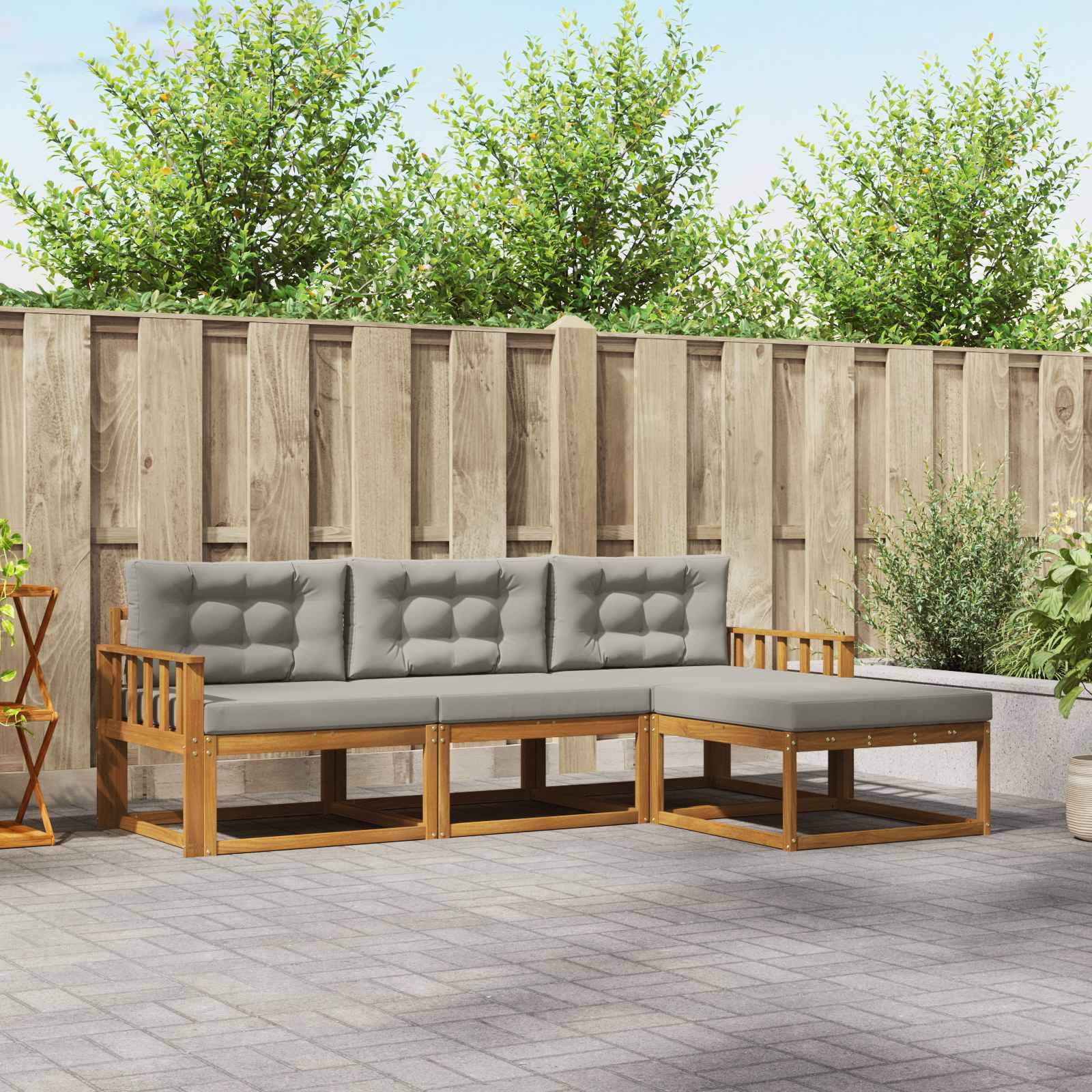 vidaXL Outdoor-Sofagarnitur mit Kissen 4 pcs Natürlich und Hellgrau