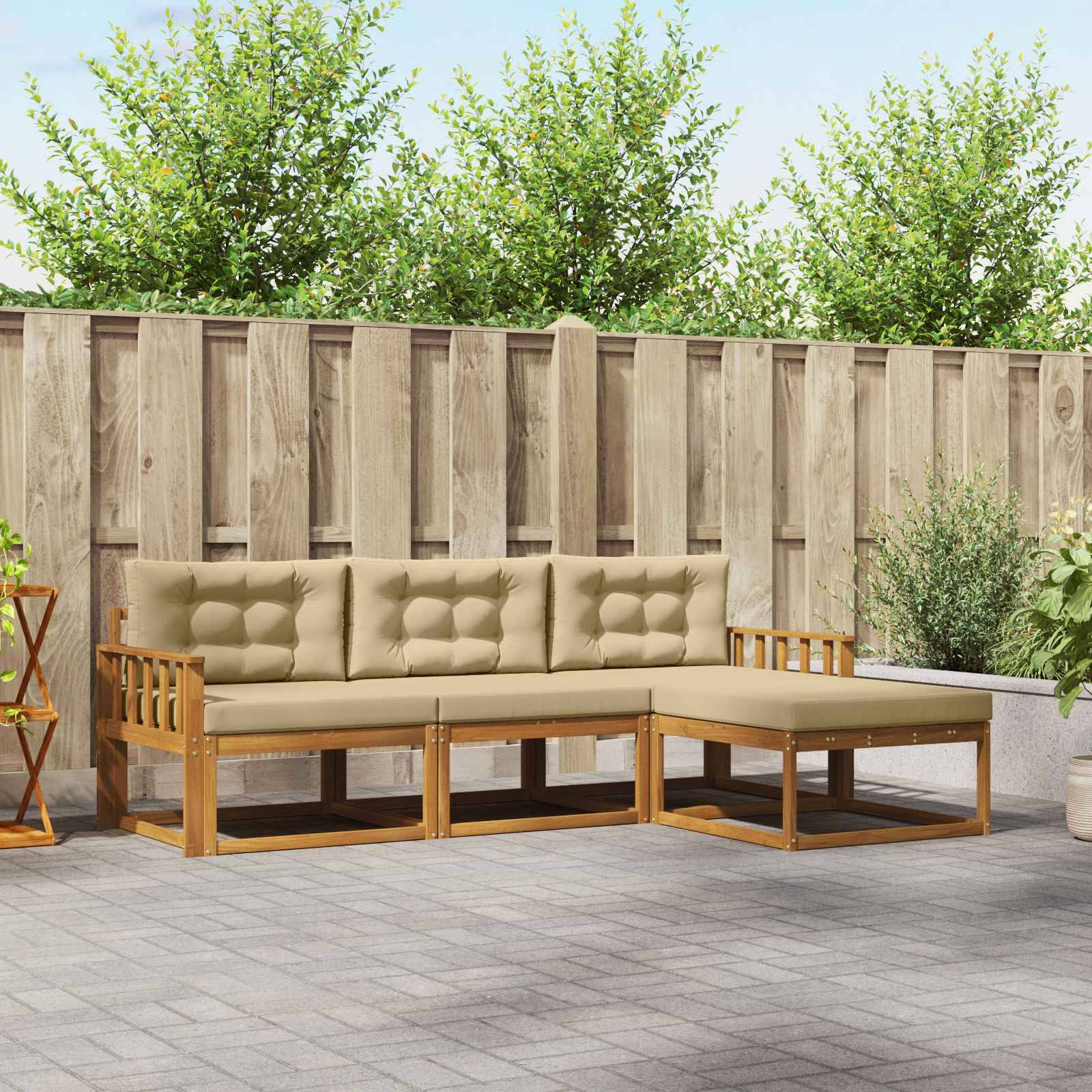 vidaXL Outdoor-Sofagarnitur mit Kissen 4 pcs Natur und Beige