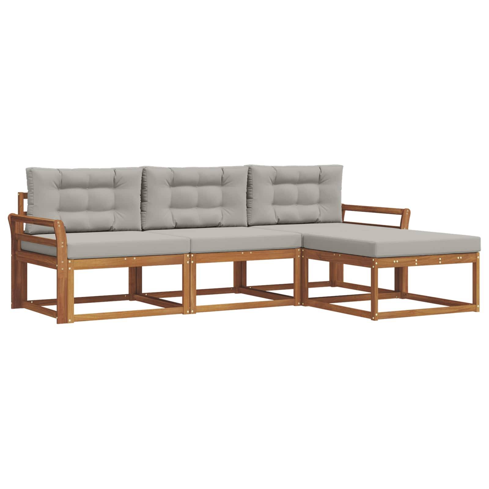 vidaXL Outdoor-Sofagarnitur mit Kissen 4 pcs Natürlich und Hellgrau