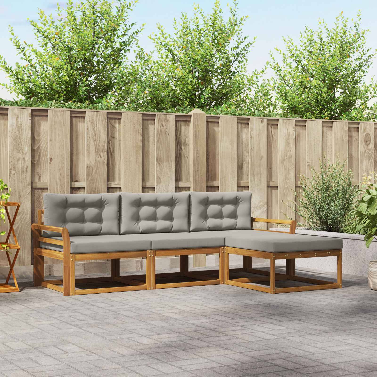 vidaXL Outdoor-Sofagarnitur mit Kissen 4 pcs Natürlich und Hellgrau