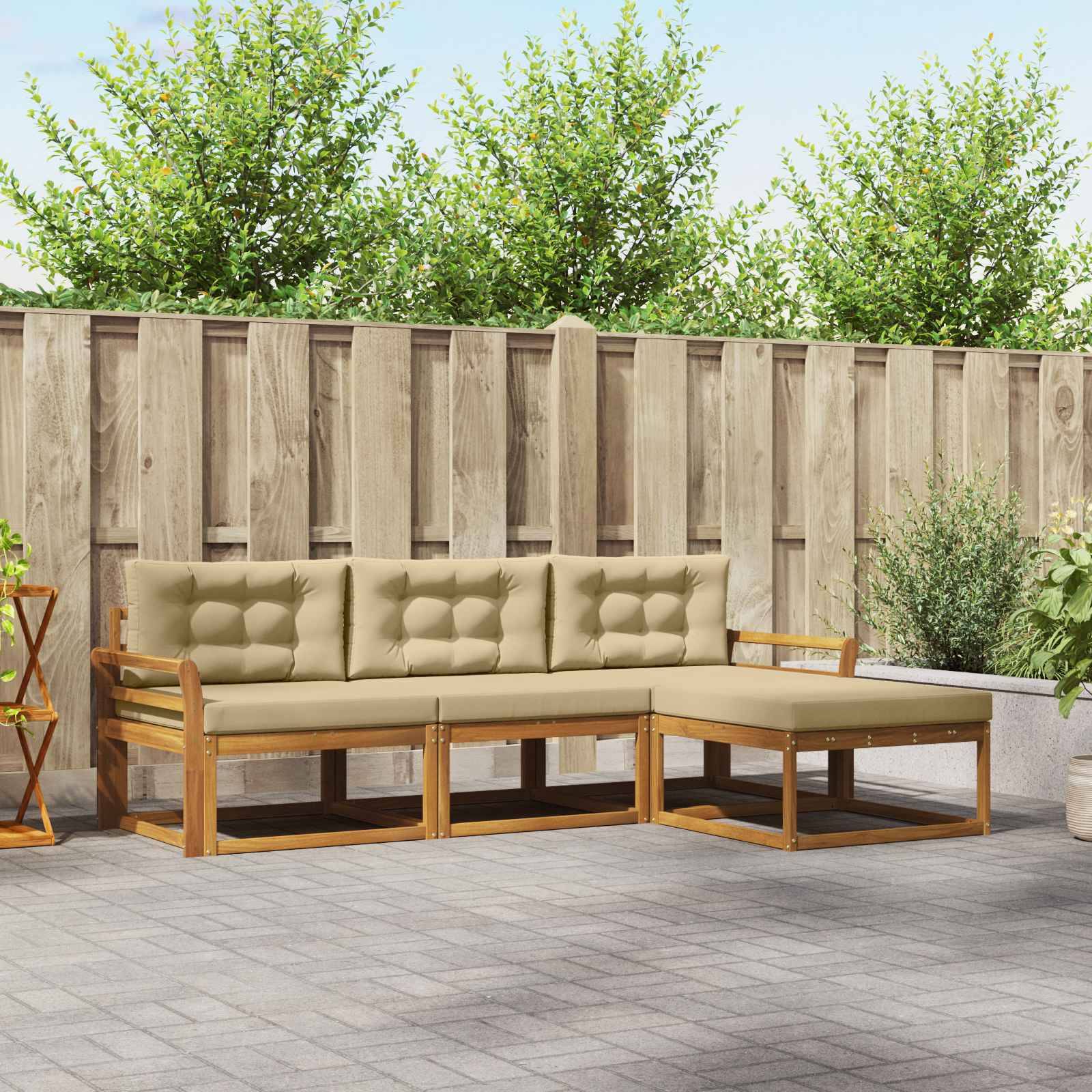 vidaXL Outdoor-Sofagarnitur mit Kissen 4 pcs Natur und Beige