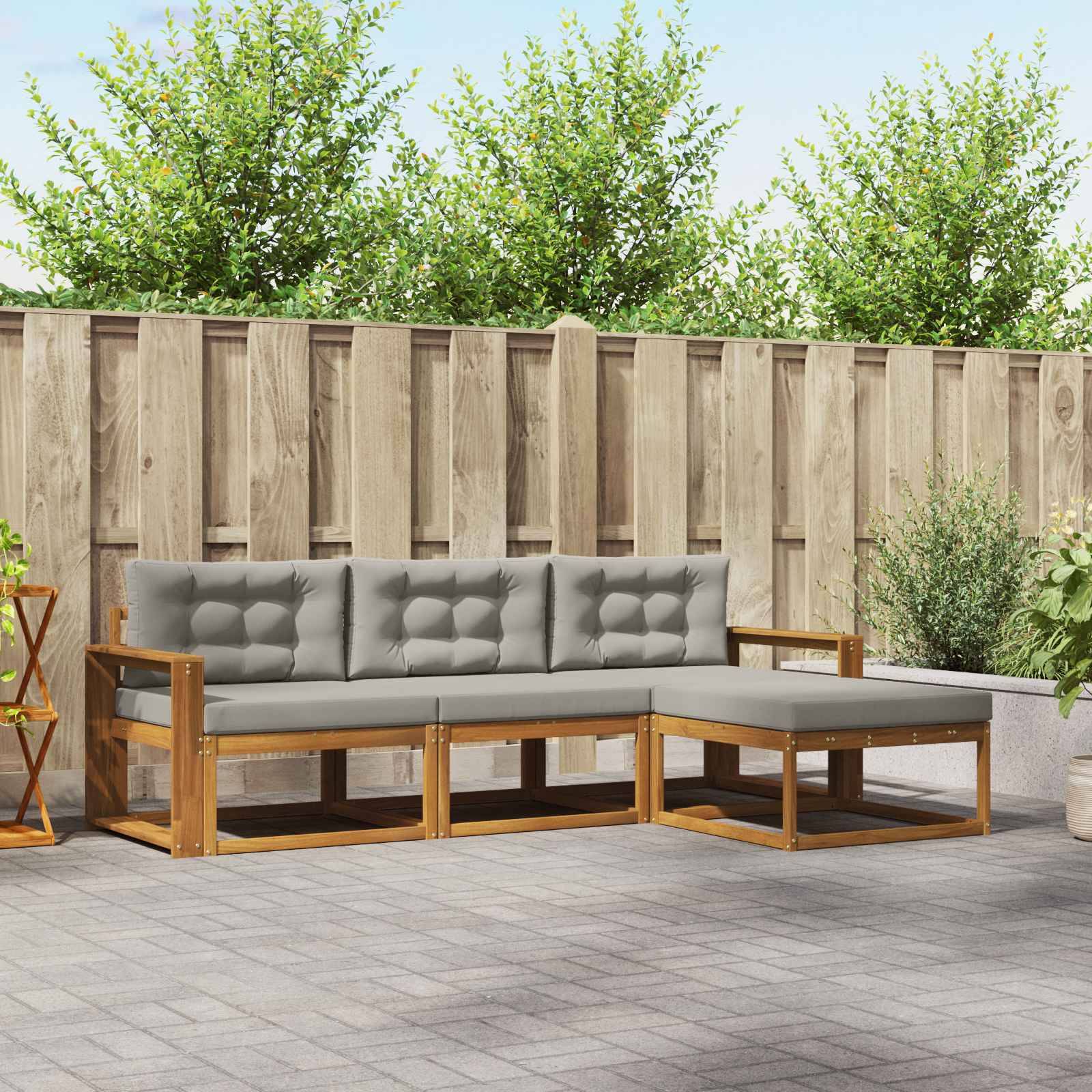 vidaXL Outdoor-Sofagarnitur mit Kissen 4 pcs Natürlich und Hellgrau