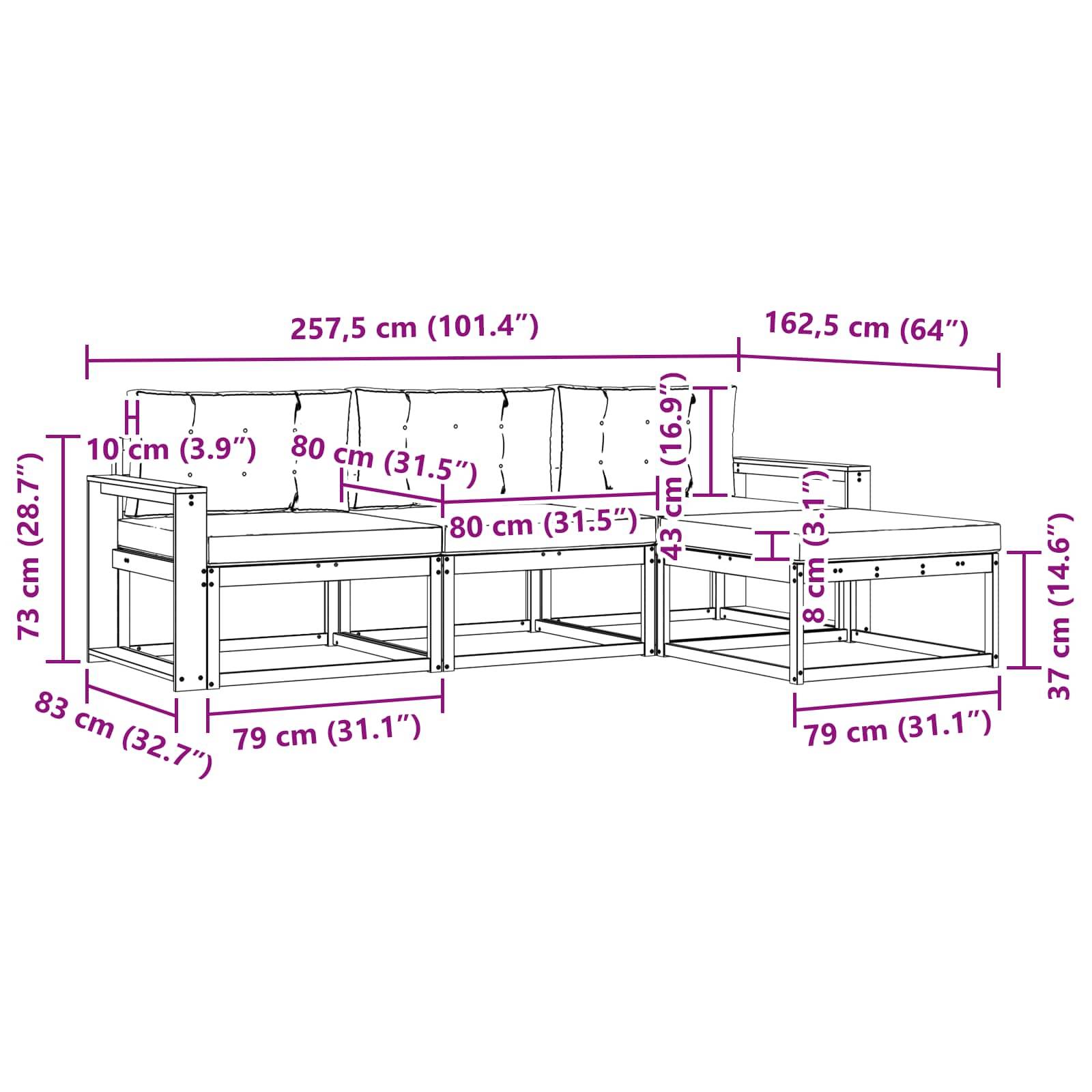 vidaXL Outdoor-Sofagarnitur 4 pcs Weiß und Anthrazit Polyester