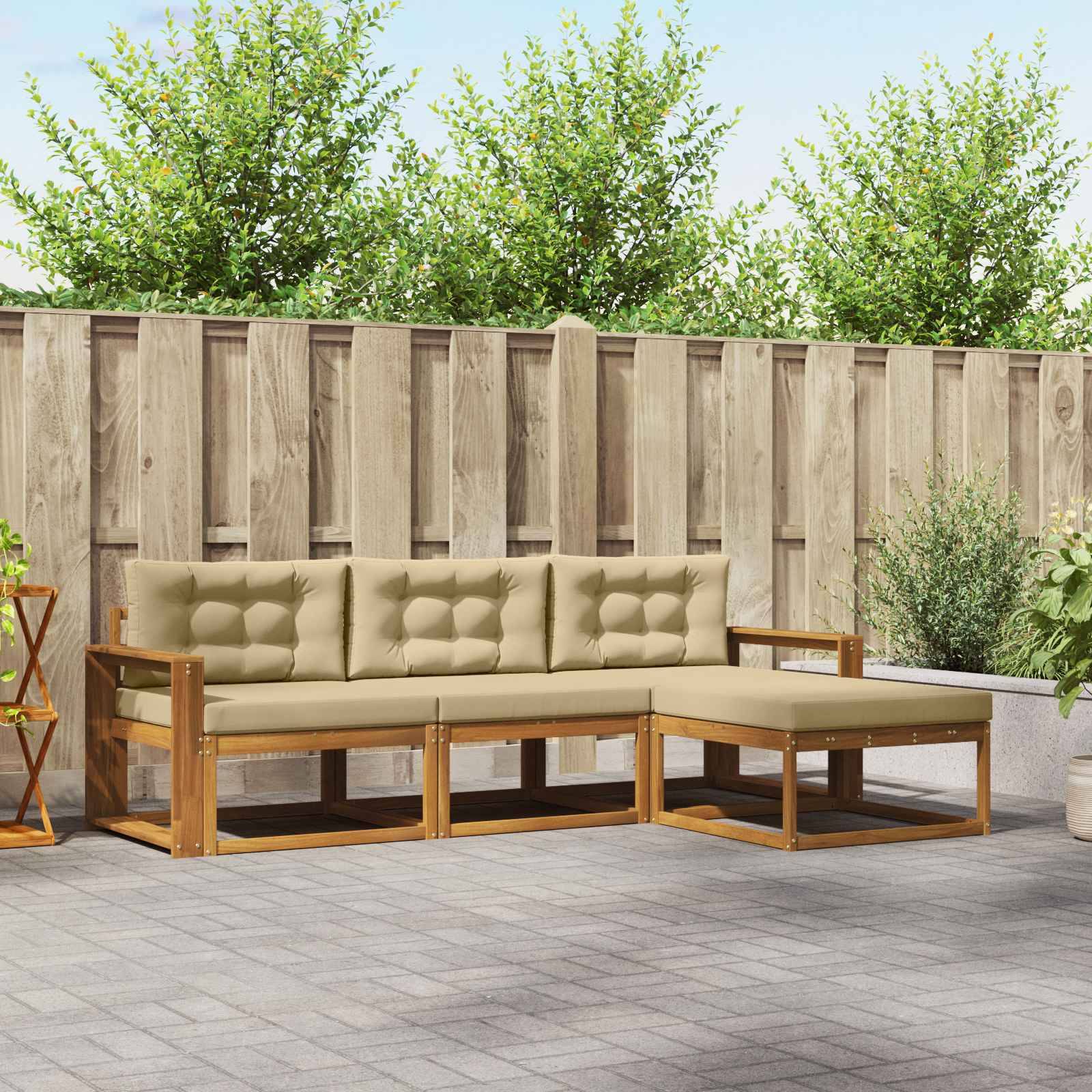 vidaXL Outdoor-Sofagarnitur mit Kissen 4 pcs Natur und Beige