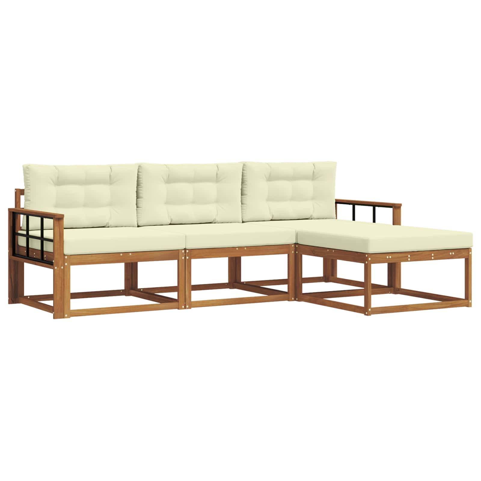 vidaXL Outdoor-Sofagarnitur mit Kissen 4 pcs Natur und Creme