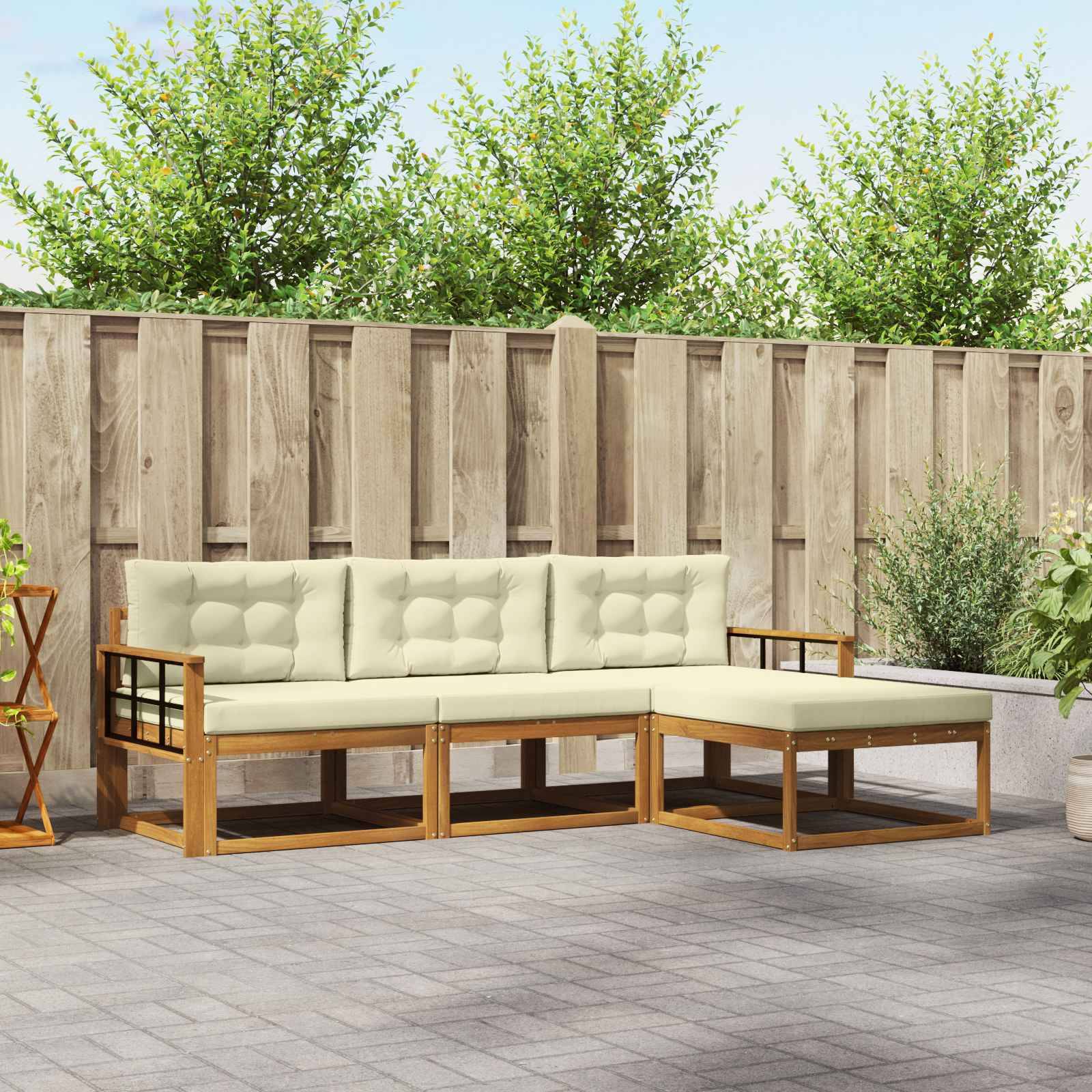 vidaXL Outdoor-Sofagarnitur mit Kissen 4 pcs Natur und Creme