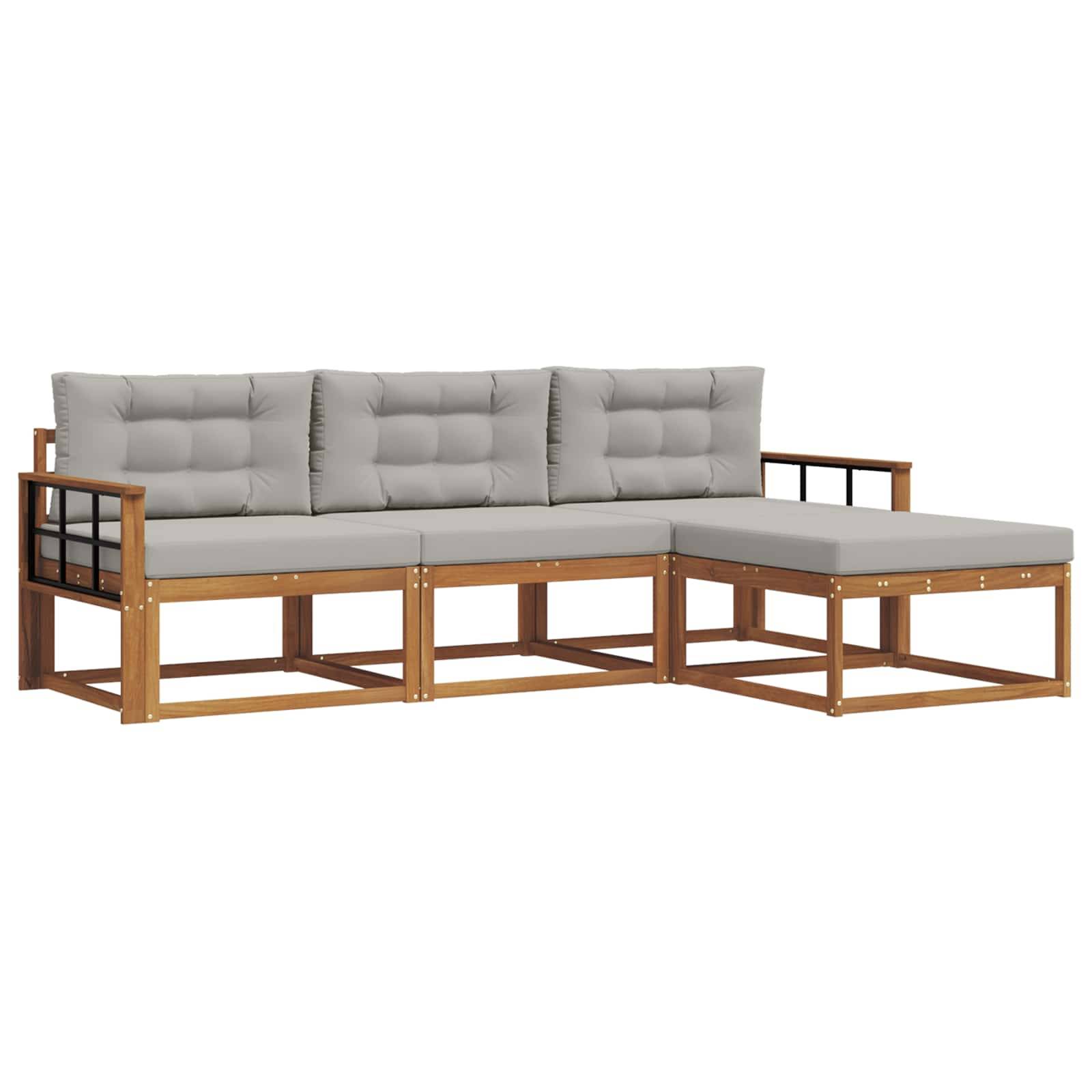 vidaXL Outdoor-Sofagarnitur mit Kissen 4 pcs Natürlich und Hellgrau