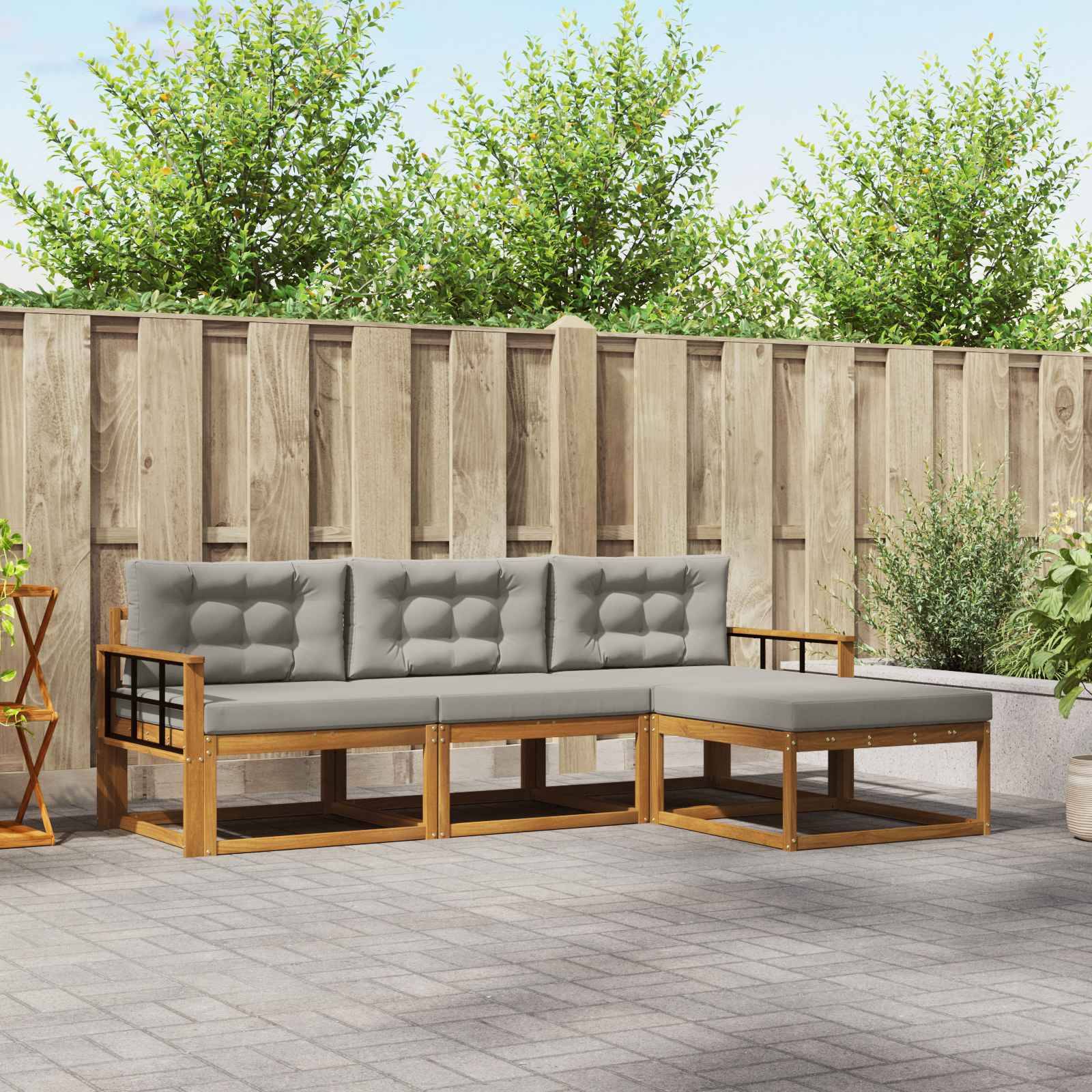 vidaXL Outdoor-Sofagarnitur mit Kissen 4 pcs Natürlich und Hellgrau