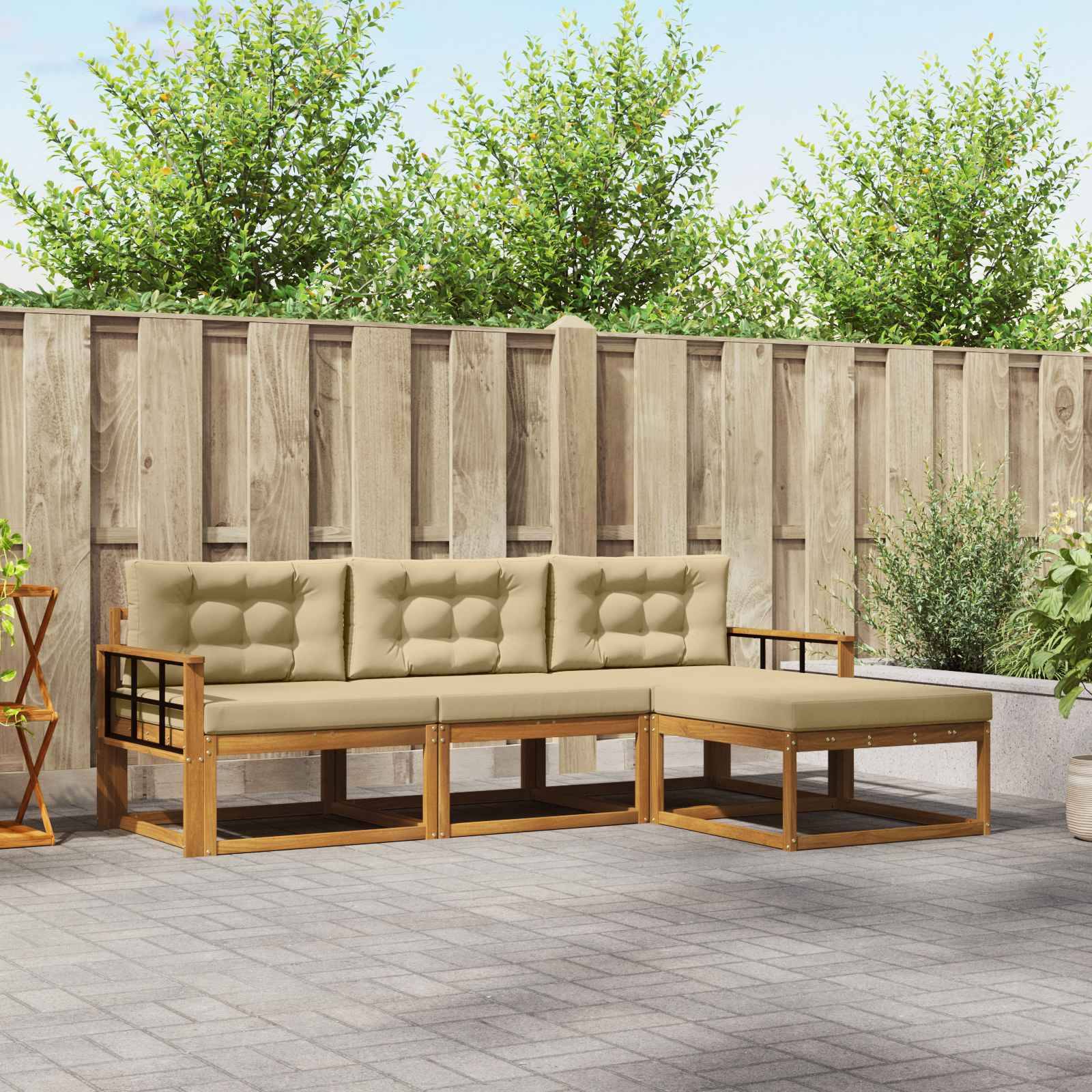 vidaXL Outdoor-Sofagarnitur mit Kissen 4 pcs Natur und Beige