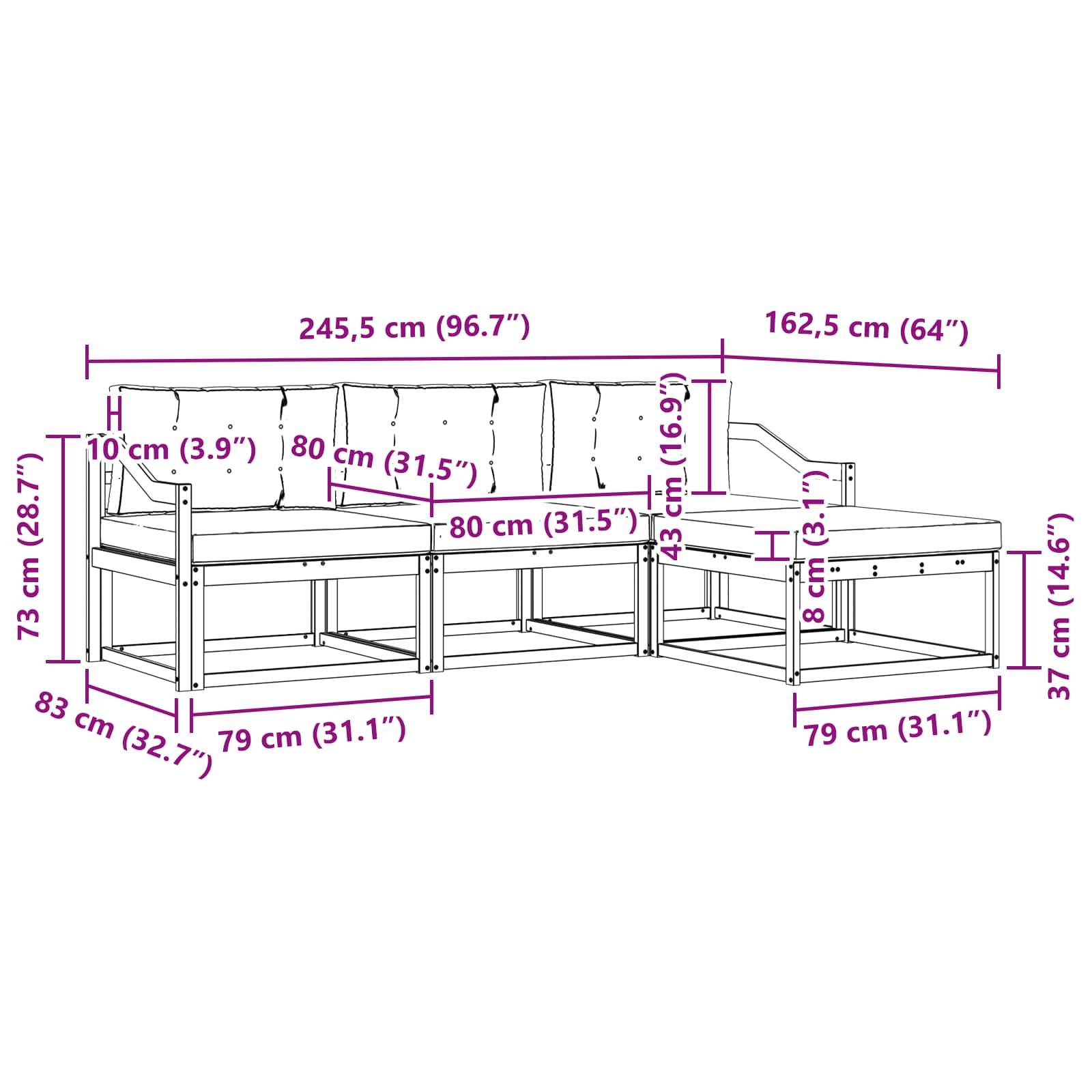 vidaXL Outdoor-Sofagarnitur mit Kissen 4 pcs Natürlich und Hellgrau