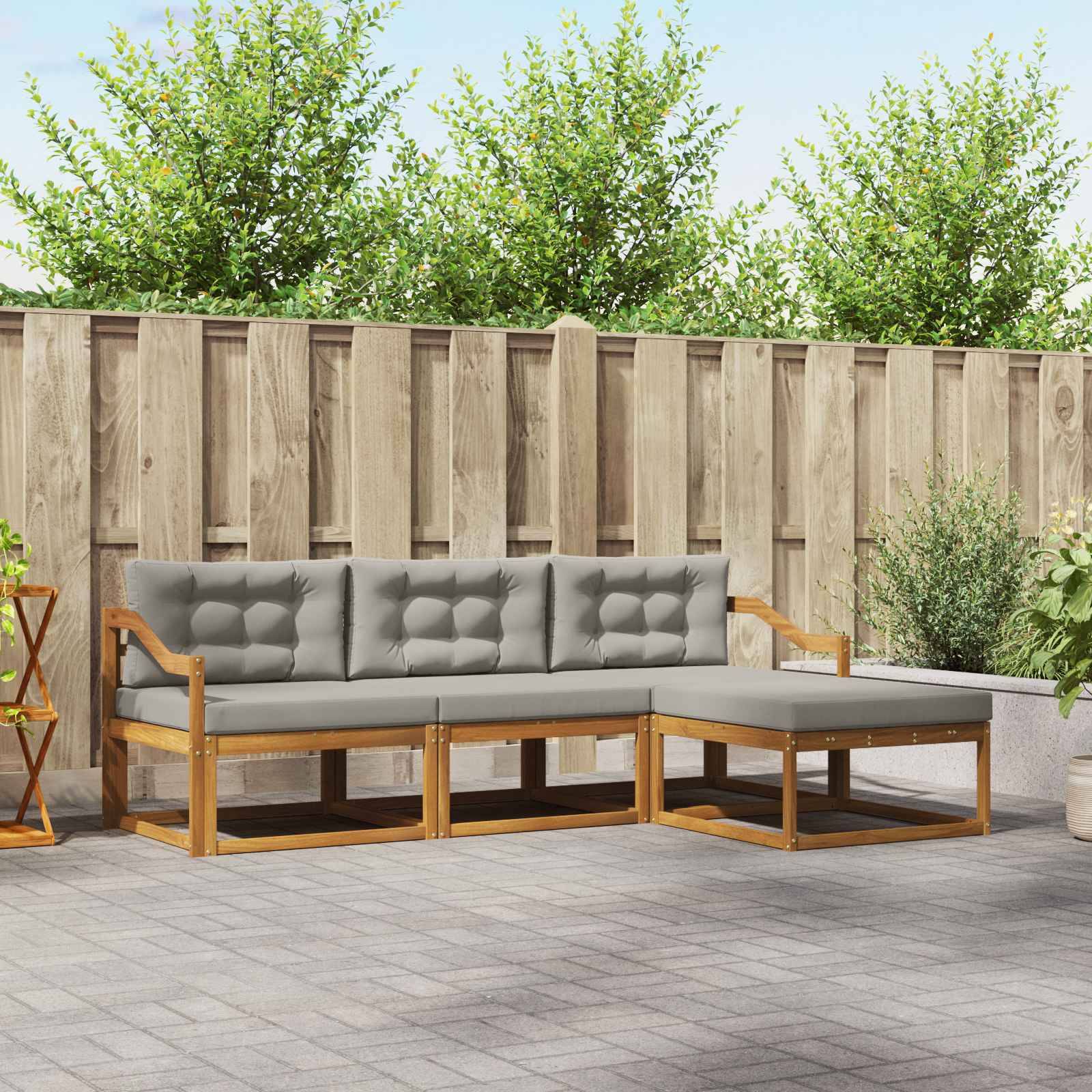 vidaXL Outdoor-Sofagarnitur mit Kissen 4 pcs Natürlich und Hellgrau