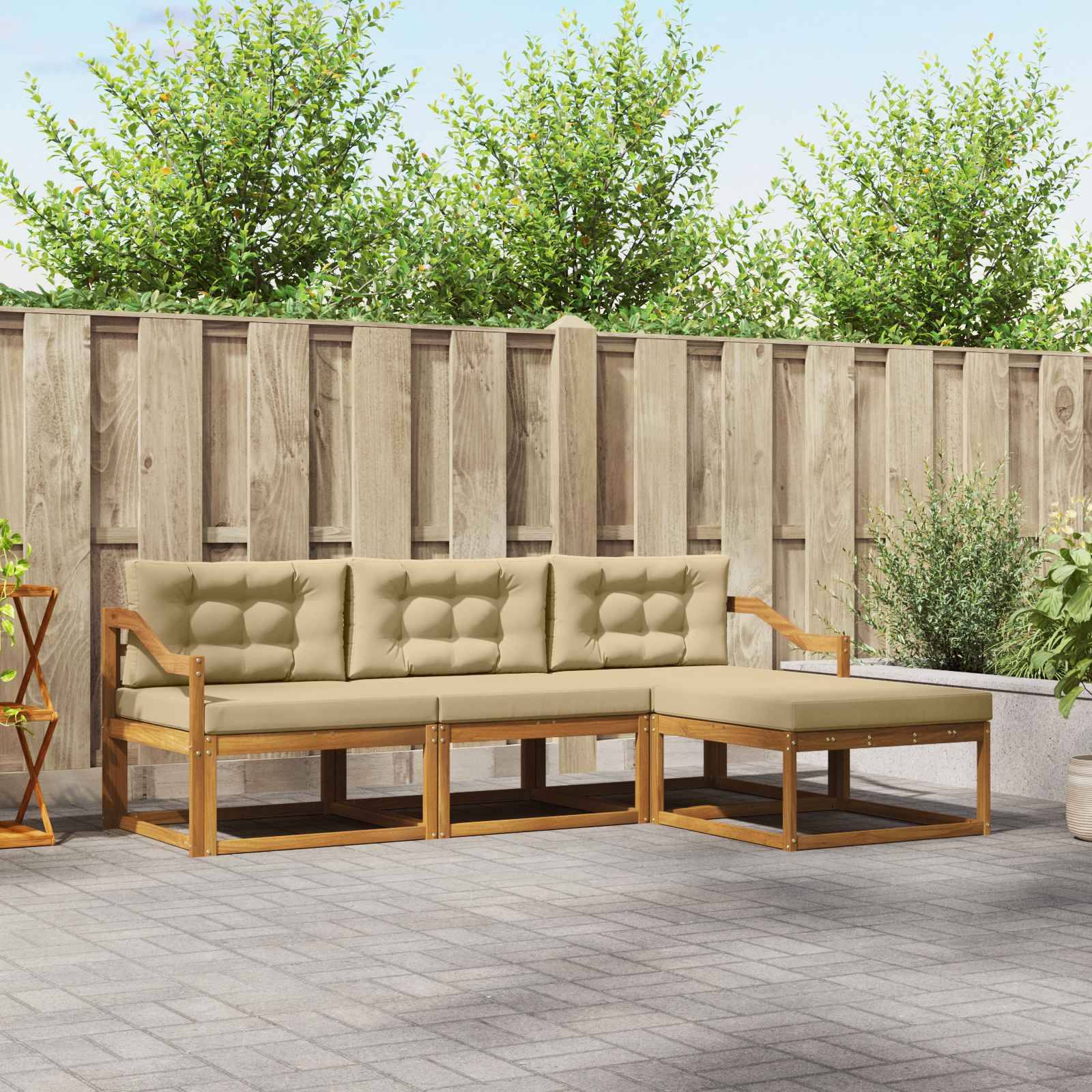vidaXL Outdoor-Sofagarnitur mit Kissen 4 pcs Natur und Beige