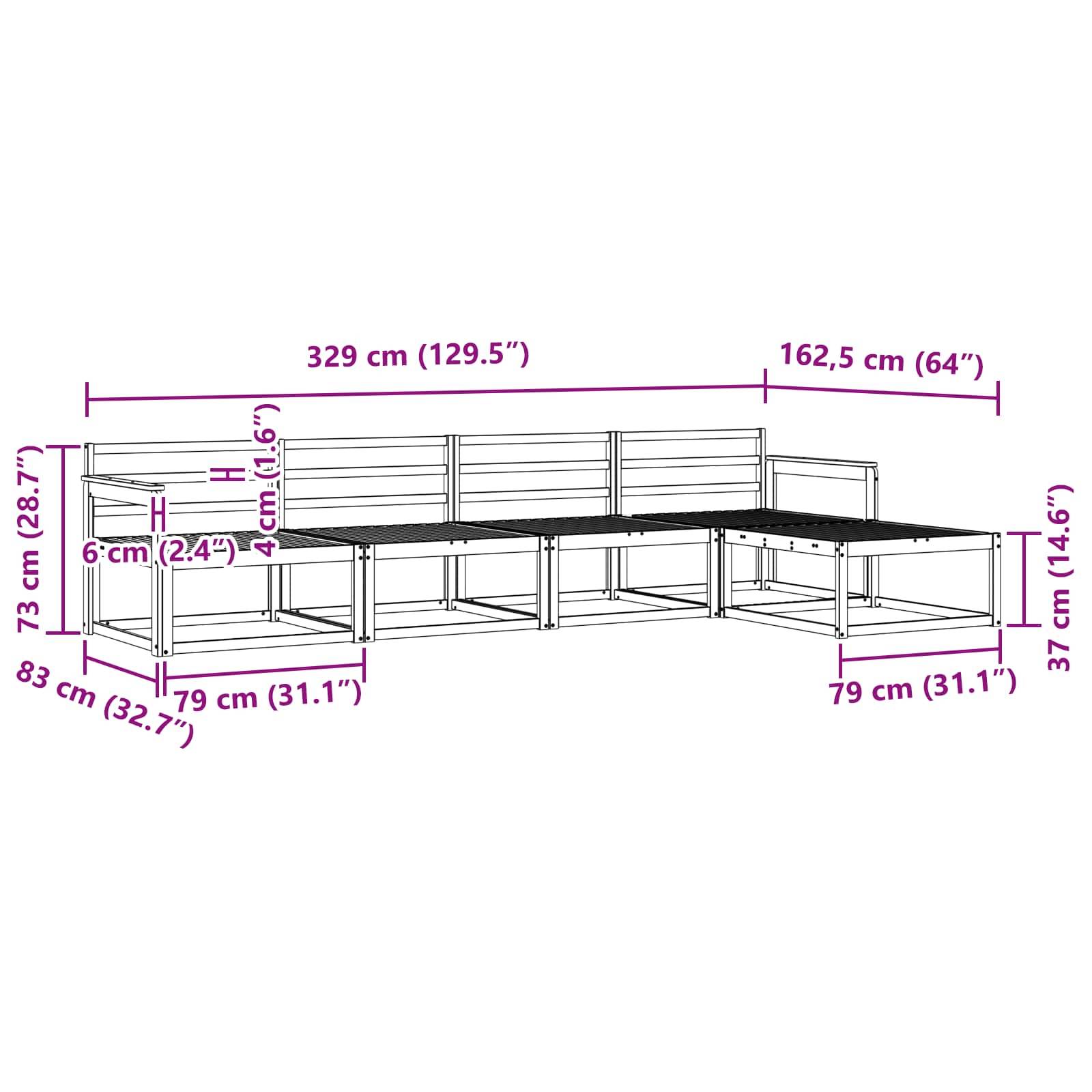 vidaXL Outdoor-Sofagarnitur 5 pcs Weiß 329 x 162,5 x 73 cm