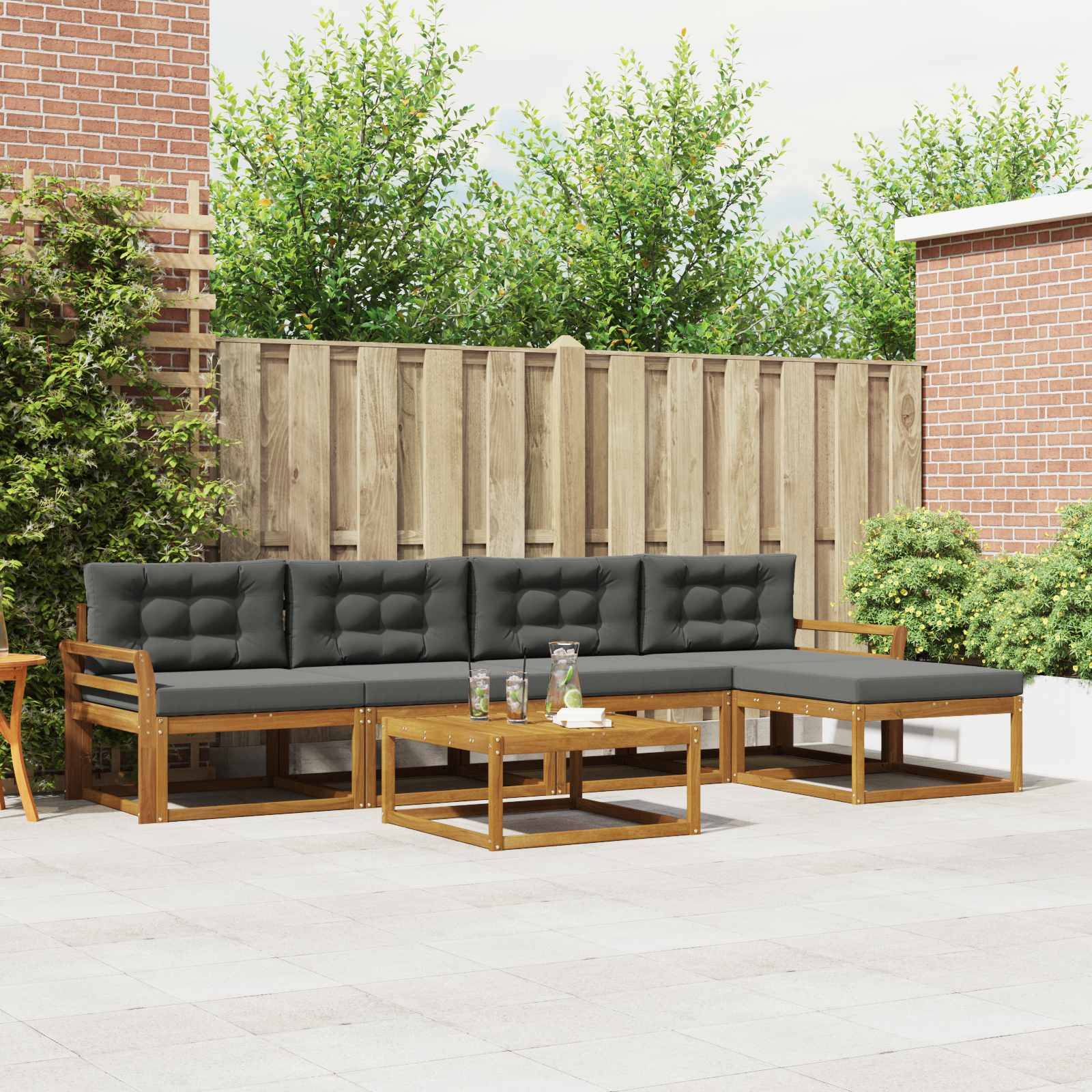 vidaXL Outdoor-Sofagarnitur mit Kissen 6 pcs Natur und Anthrazit