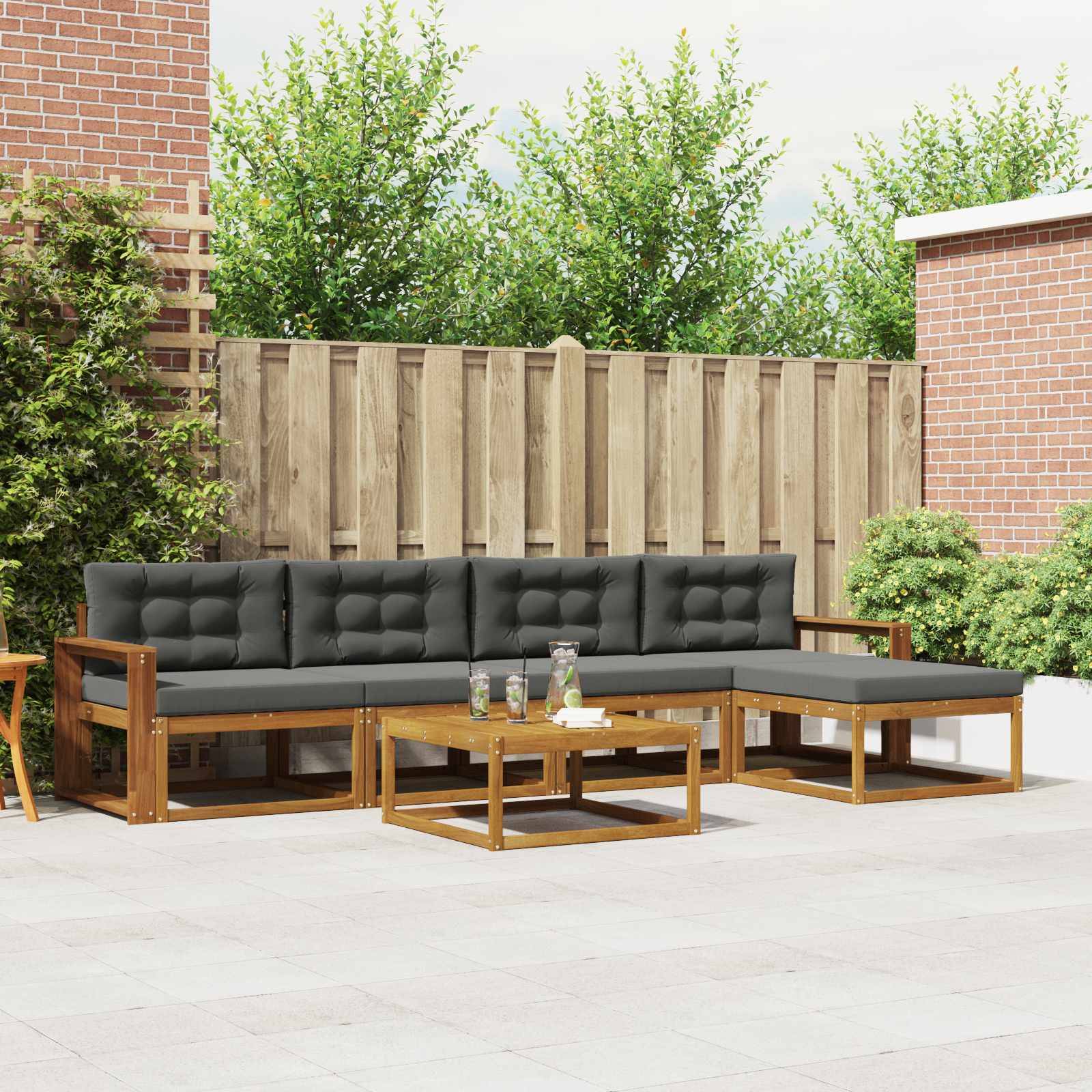vidaXL Outdoor-Sofagarnitur mit Kissen 6 pcs Natur und Anthrazit