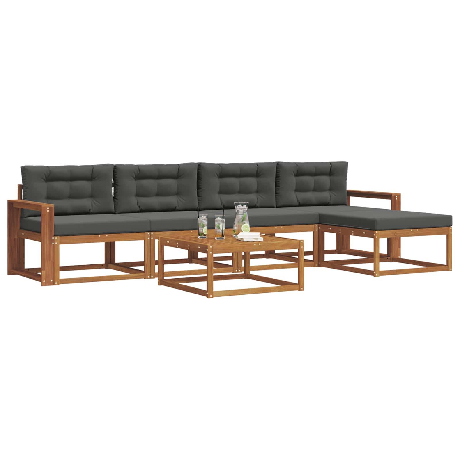vidaXL Outdoor-Sofagarnitur mit Kissen 6 pcs Natur und Anthrazit