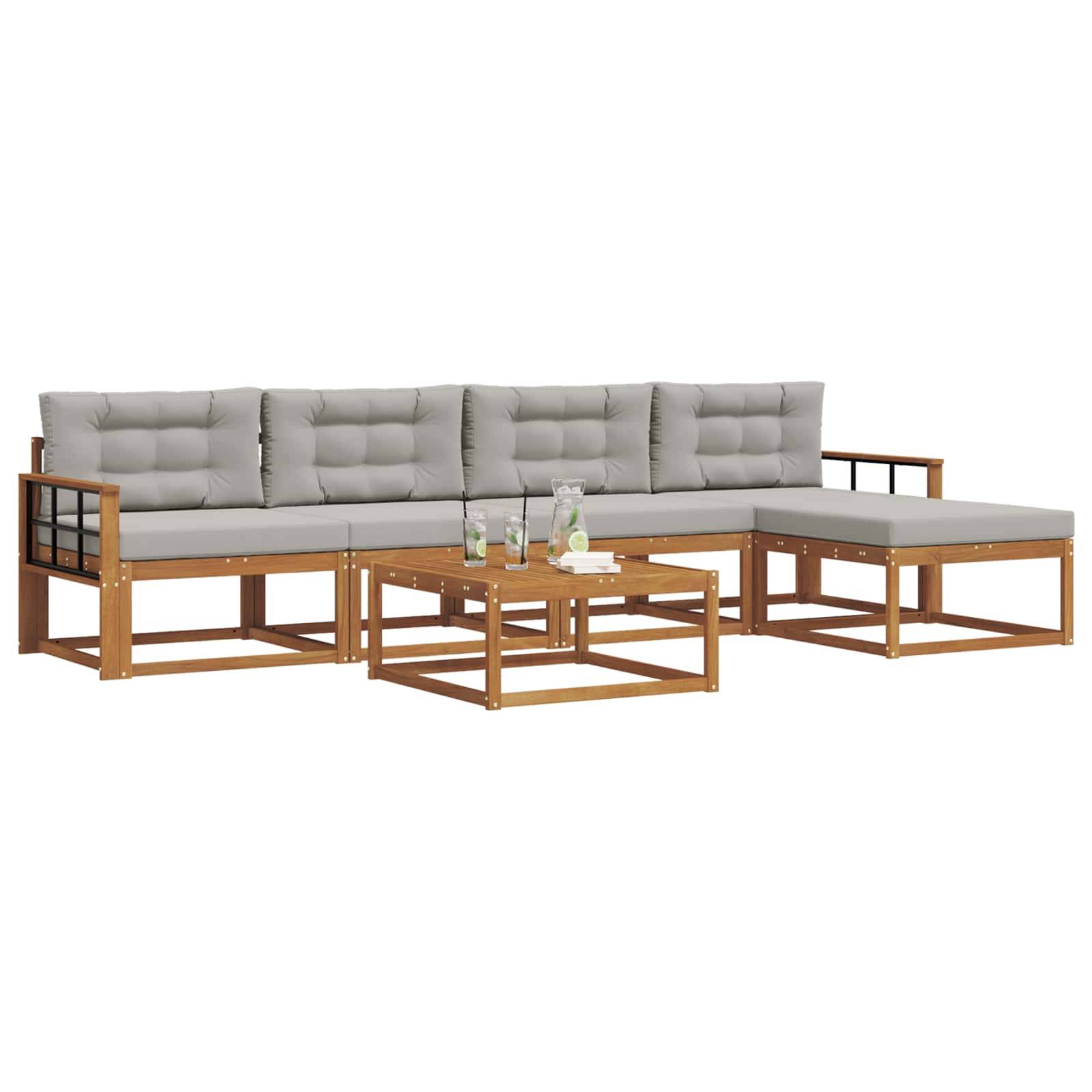 vidaXL Outdoor-Sofagarnitur mit Kissen 6 pcs Natürlich und Hellgrau