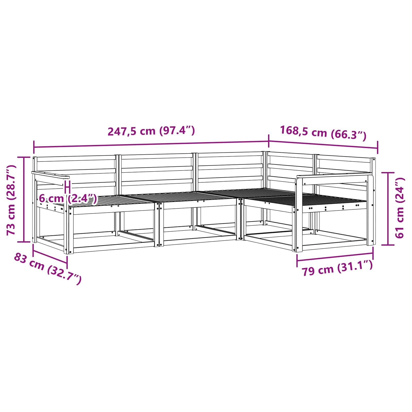 vidaXL Outdoor-Sofagarnitur 4 pcs Weiß 247,5 x 168,5 x 73 cm