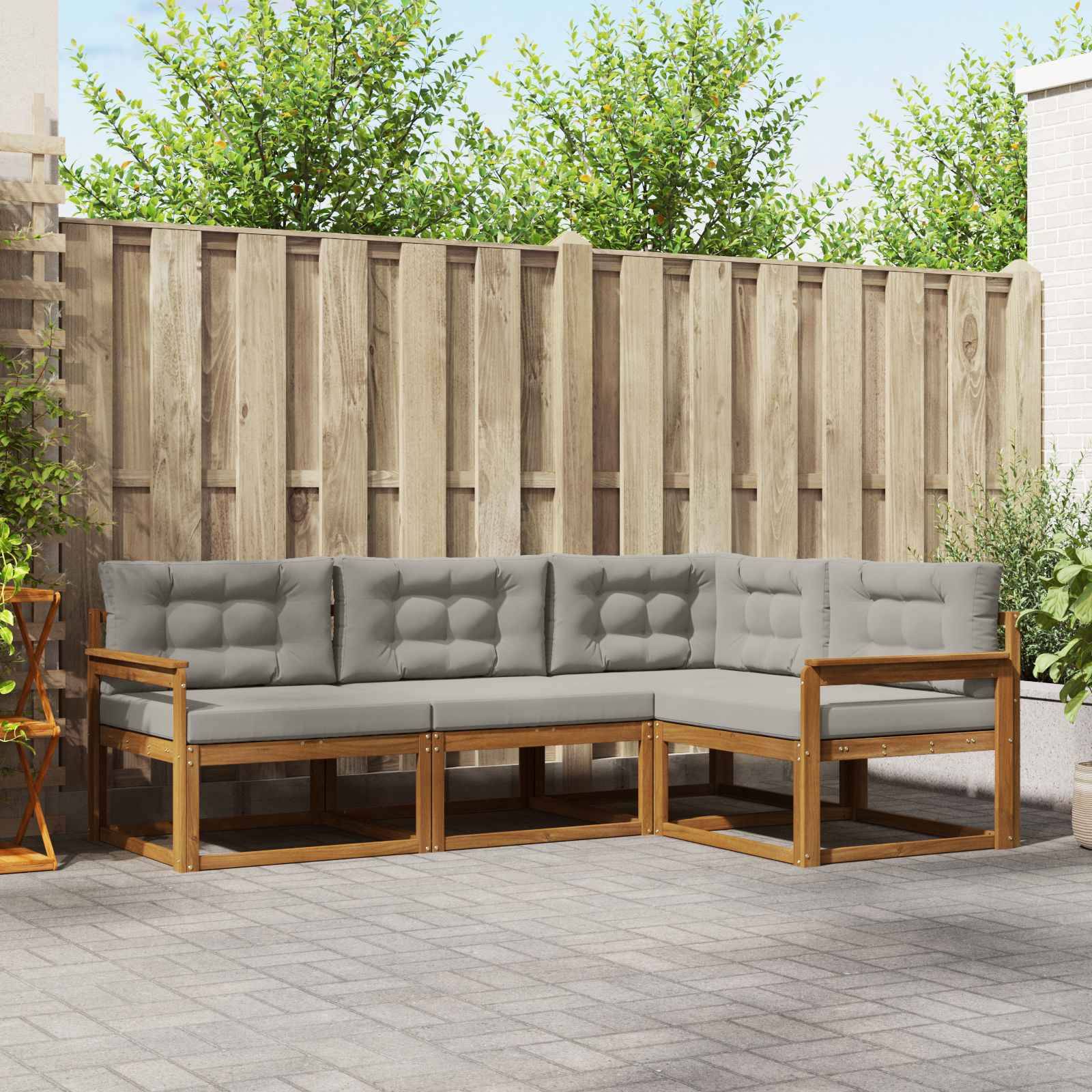 vidaXL Outdoor-Sofagarnitur mit Kissen 4 pcs Natürlich und Hellgrau
