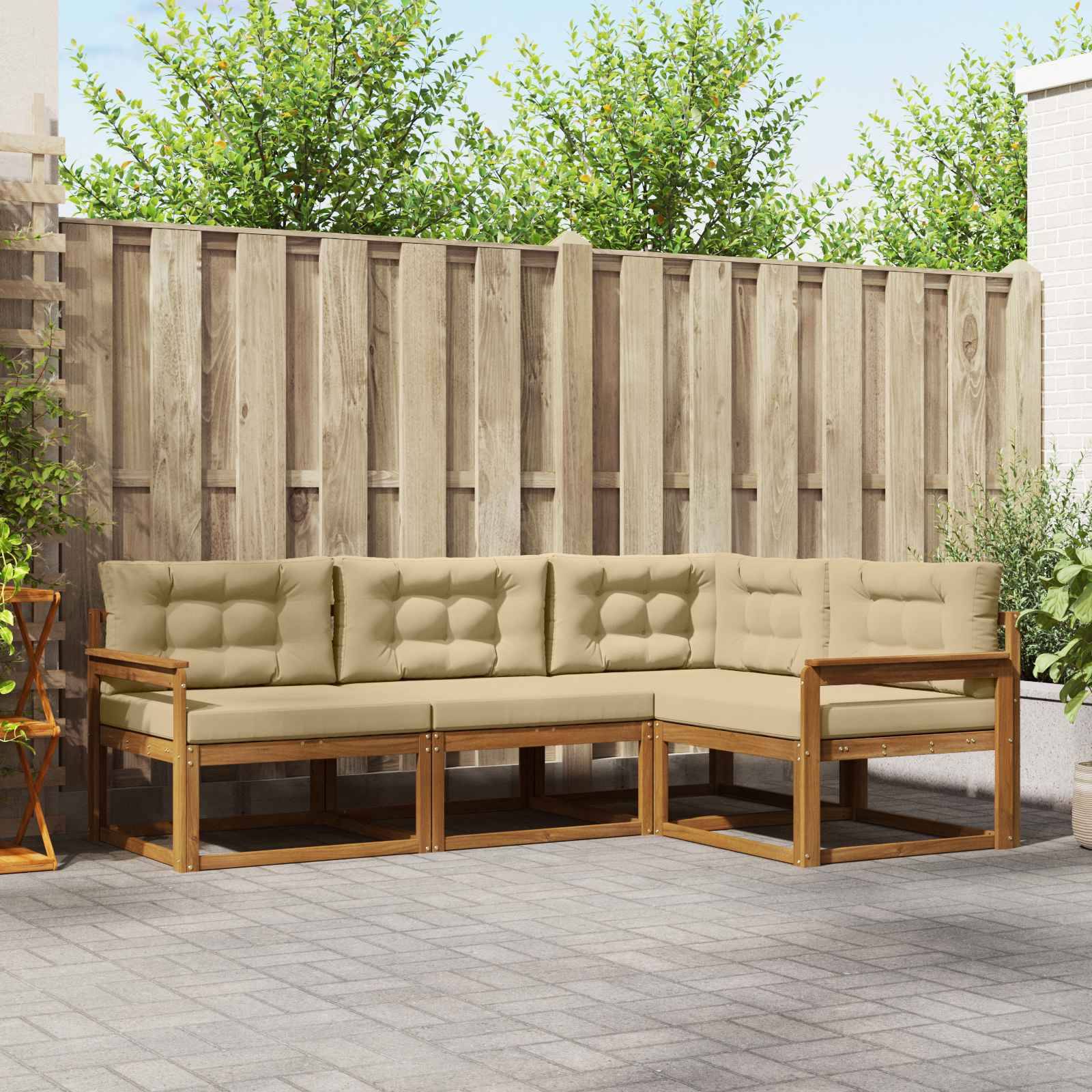 vidaXL Outdoor-Sofagarnitur mit Kissen 4 pcs Natur und Beige