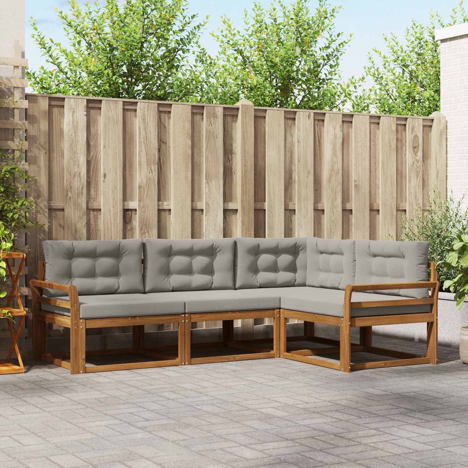vidaXL Outdoor-Sofagarnitur mit Kissen 4 pcs Natürlich und Hellgrau