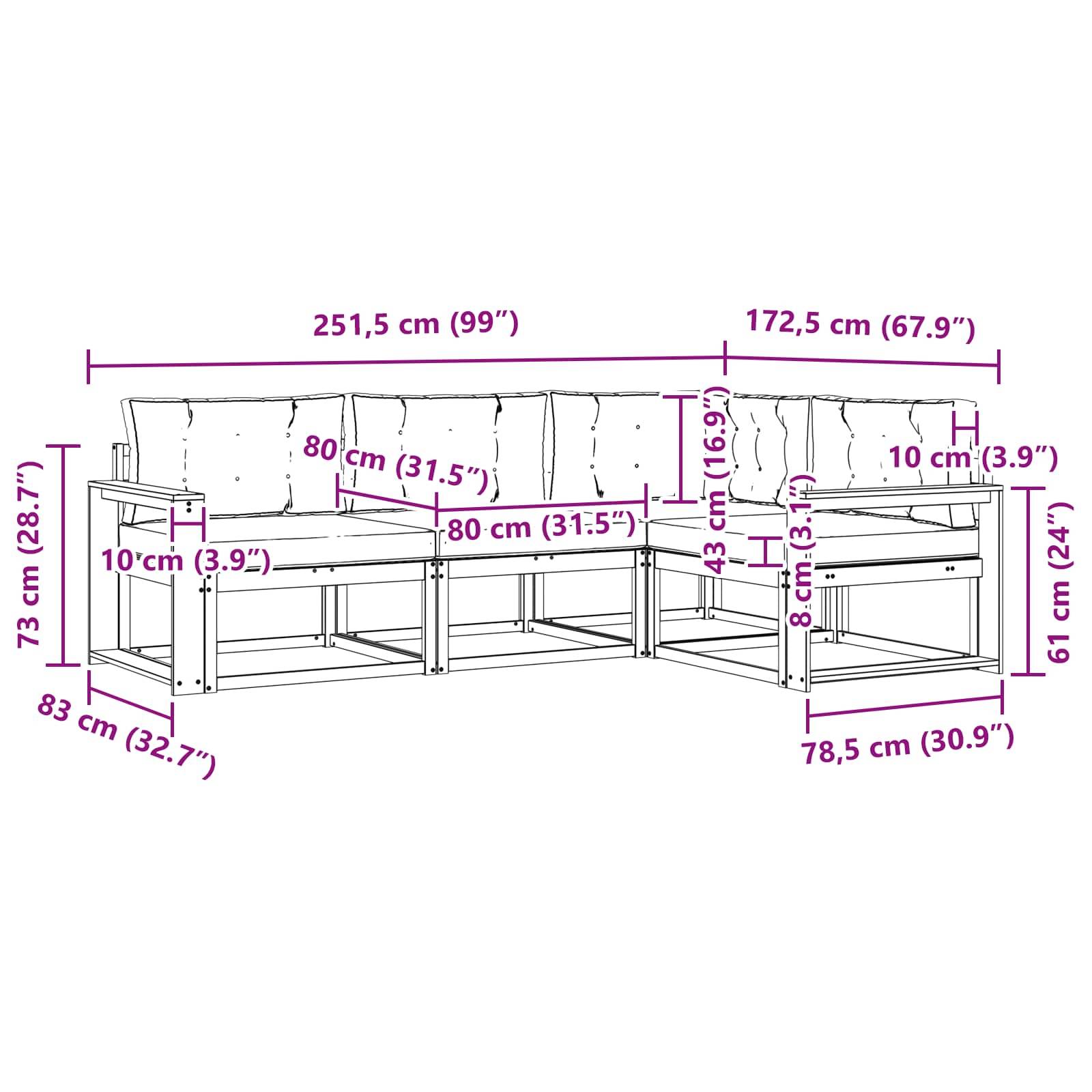 vidaXL Outdoor-Sofagarnitur mit Kissen 4 pcs Natürlich und Hellgrau
