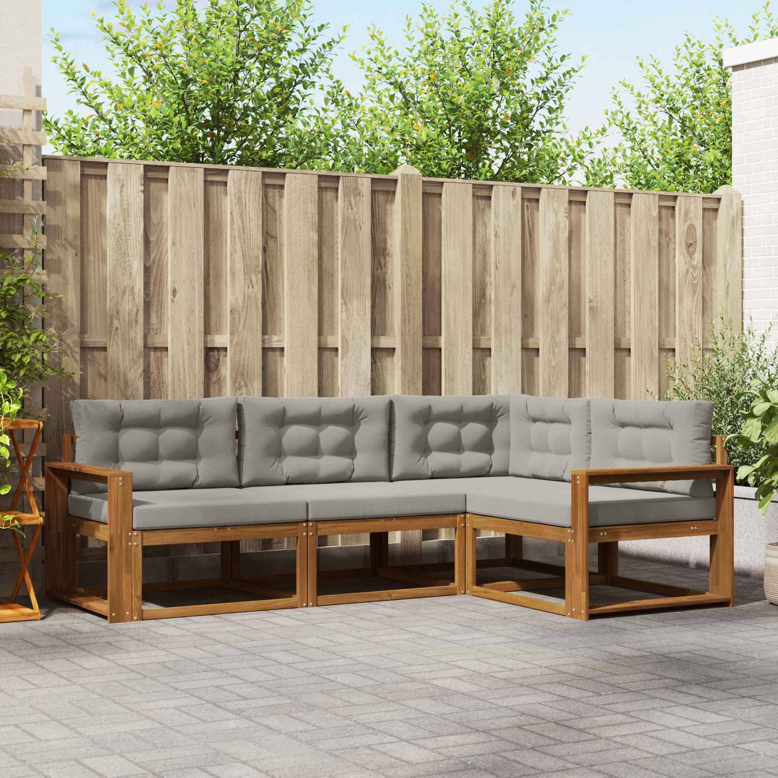 vidaXL Outdoor-Sofagarnitur mit Kissen 4 pcs Natürlich und Hellgrau