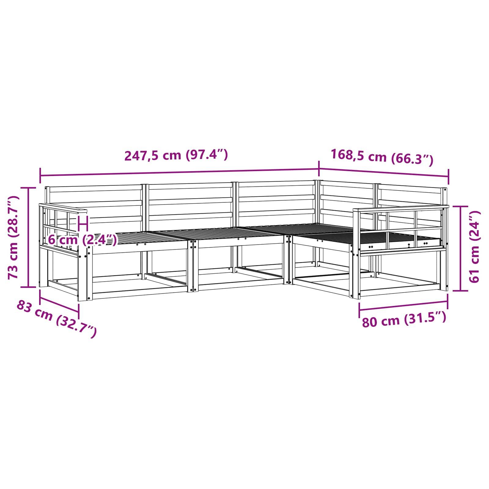 vidaXL Outdoor-Sofagarnitur 4 pcs Weiß 247,5 x 168,5 x 73 cm