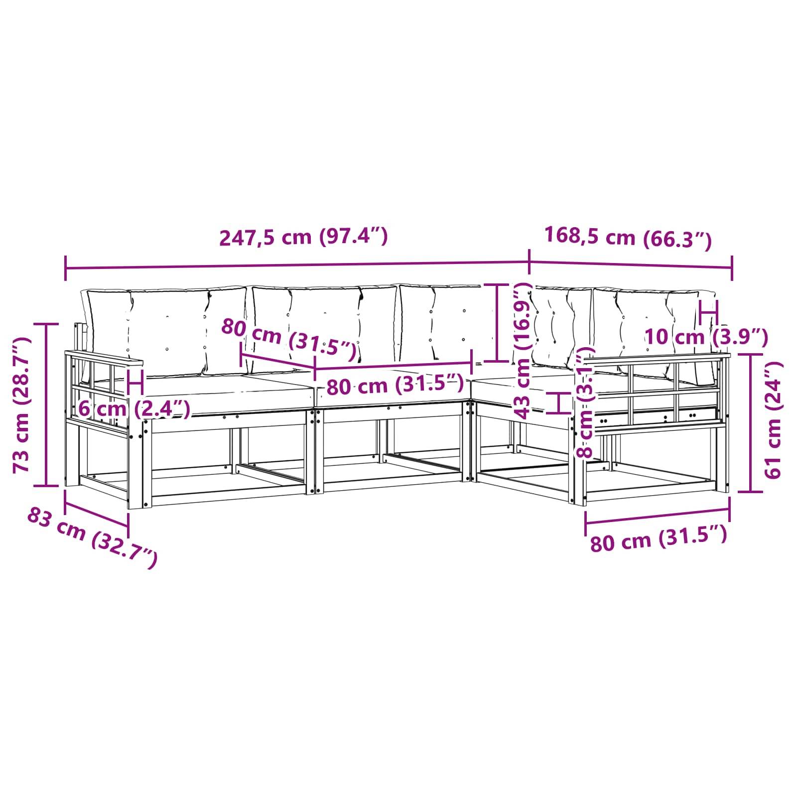 vidaXL Outdoor-Sofagarnitur mit Kissen 4 pcs Natürlich und Hellgrau