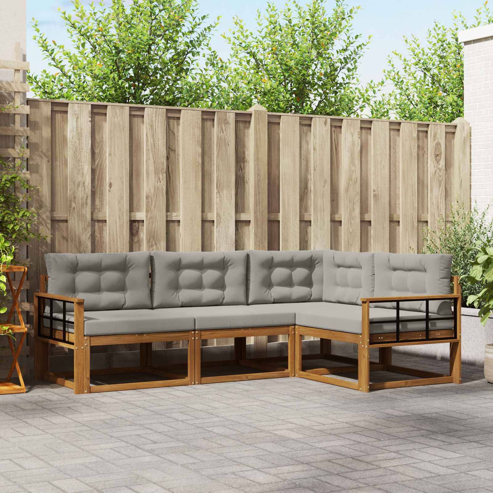 vidaXL Outdoor-Sofagarnitur mit Kissen 4 pcs Natürlich und Hellgrau