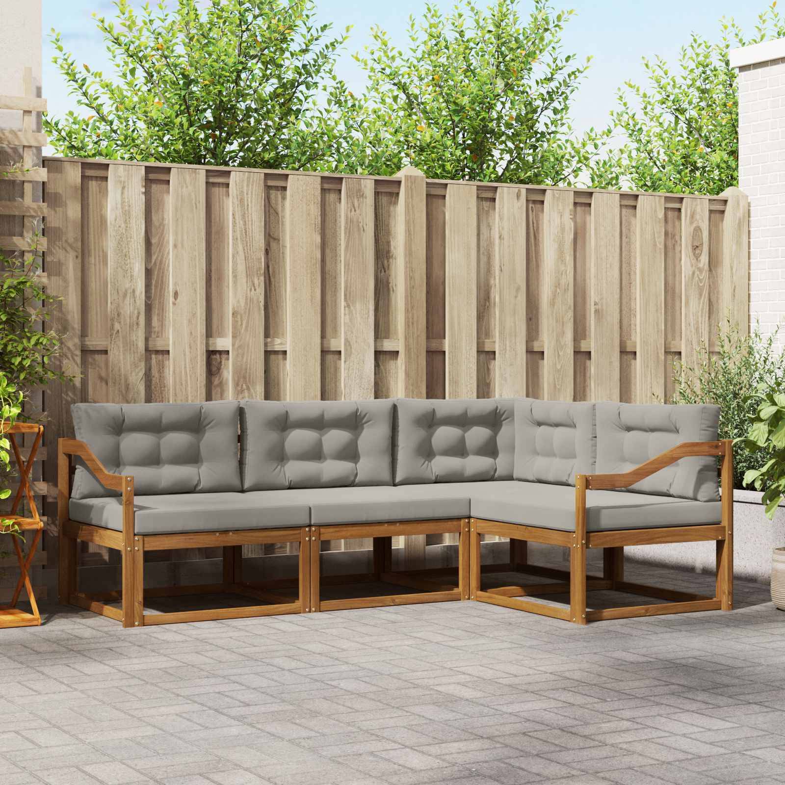 vidaXL Outdoor-Sofagarnitur mit Kissen 4 pcs Natürlich und Hellgrau
