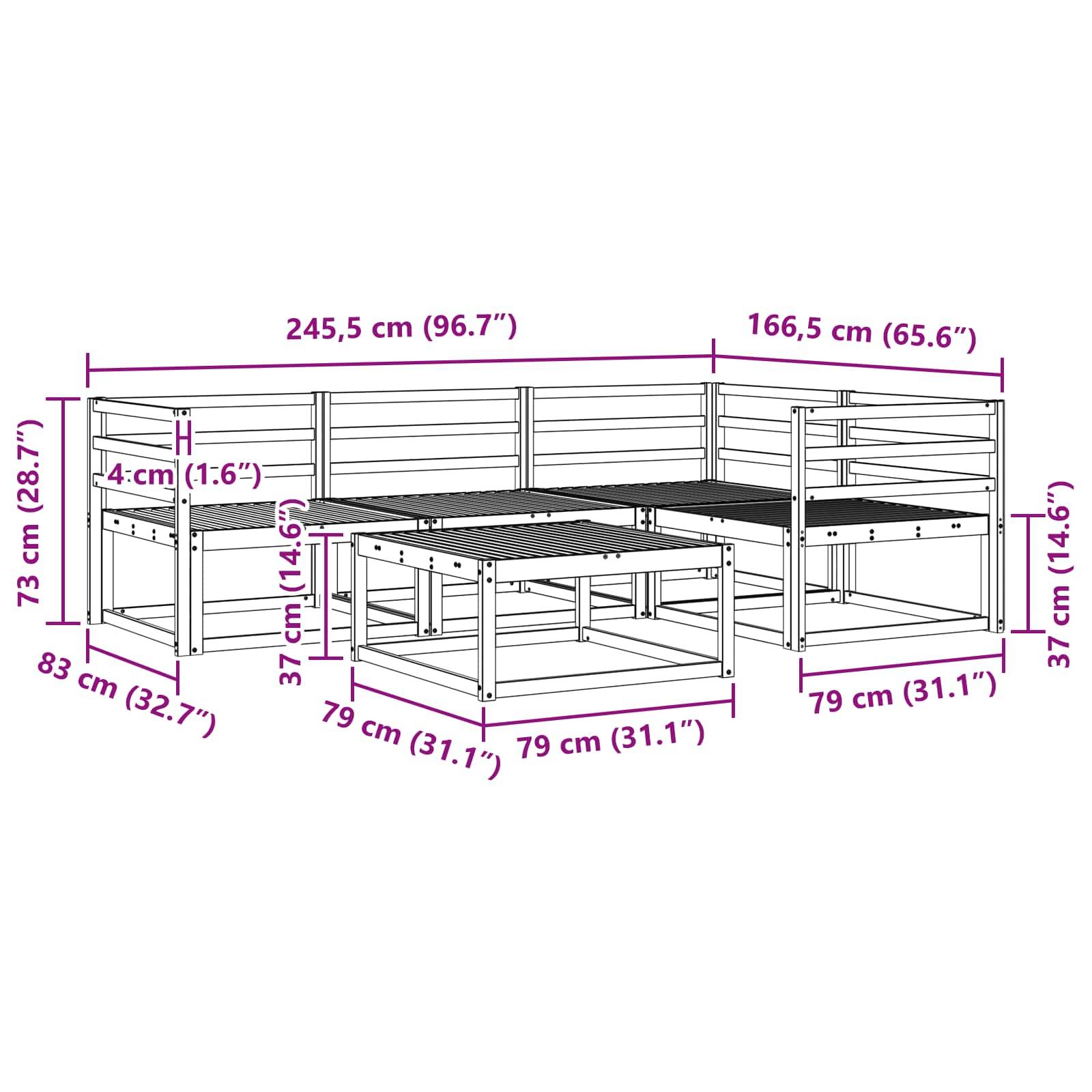 vidaXL Outdoor-Sofagarnitur 5 pcs Weiß 79 x 79 x 37 cm