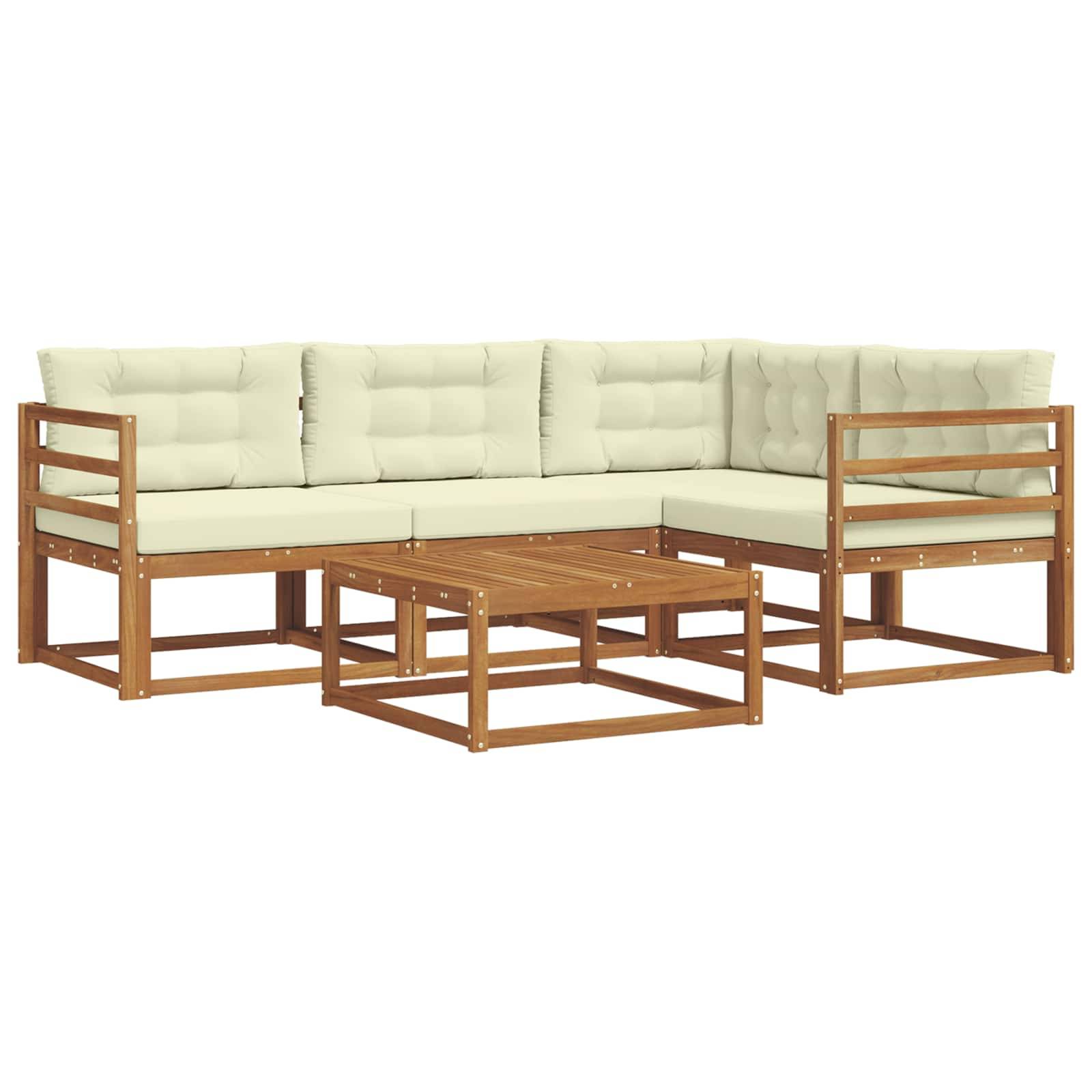 vidaXL Outdoor-Sofagarnitur mit Kissen 5 pcs Natur und Creme