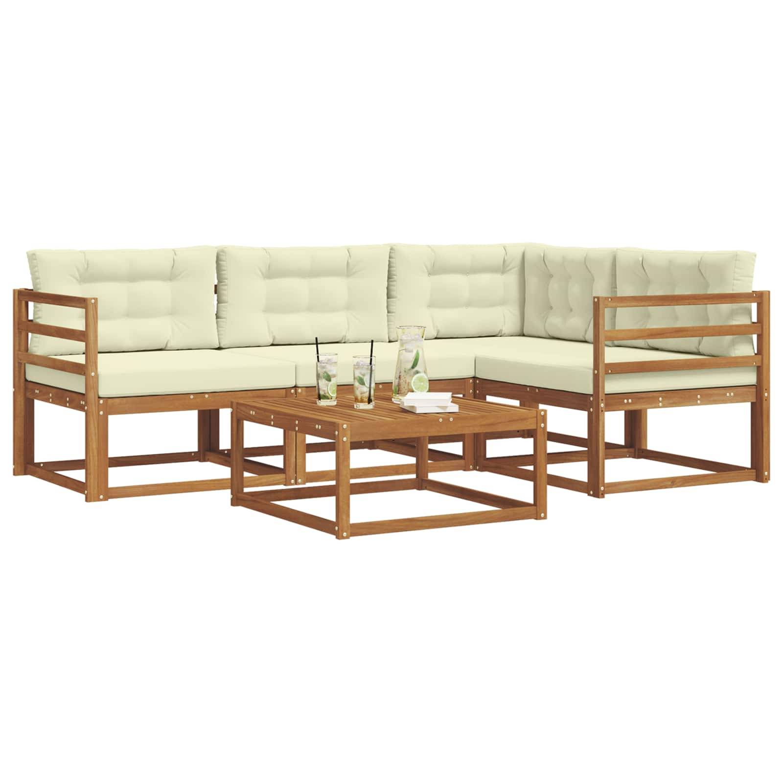 vidaXL Outdoor-Sofagarnitur mit Kissen 5 pcs Natur und Creme