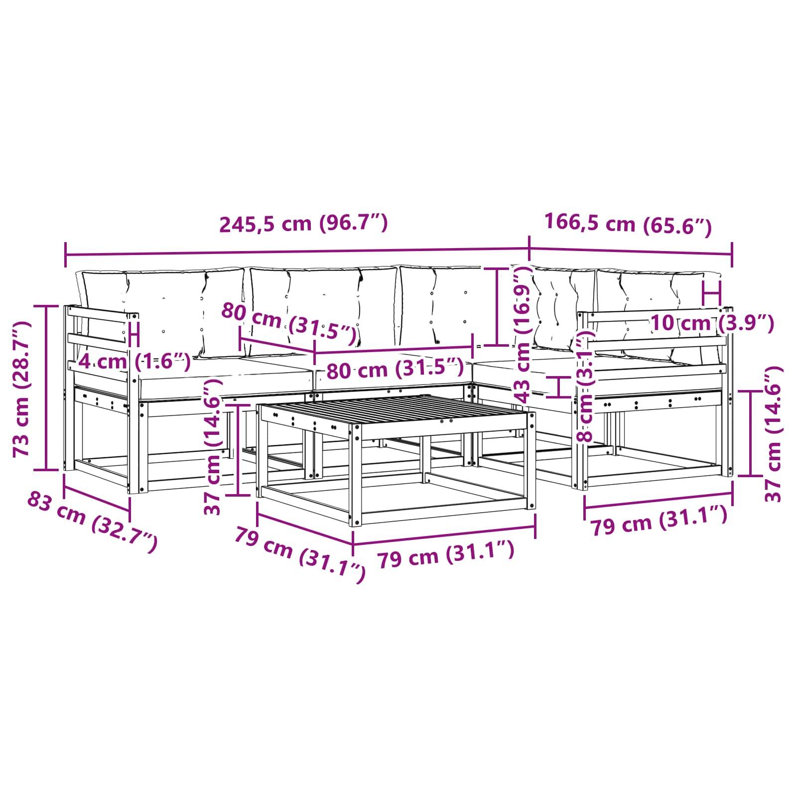 vidaXL Outdoor-Sofagarnitur 5 pcs Weiß und Anthrazit 79 x 79 x 37 cm