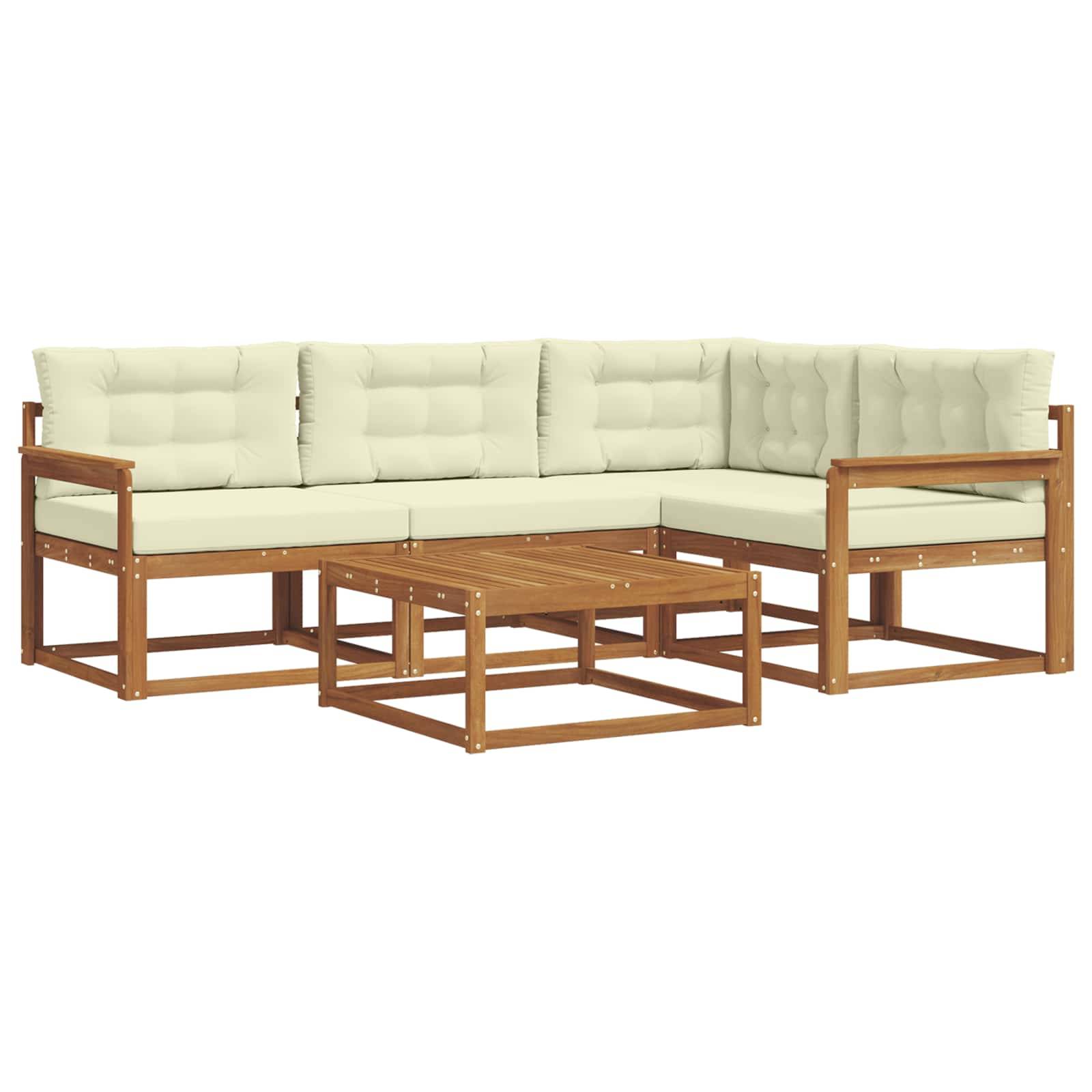 vidaXL Outdoor-Sofagarnitur mit Kissen 5 pcs Natur und Creme