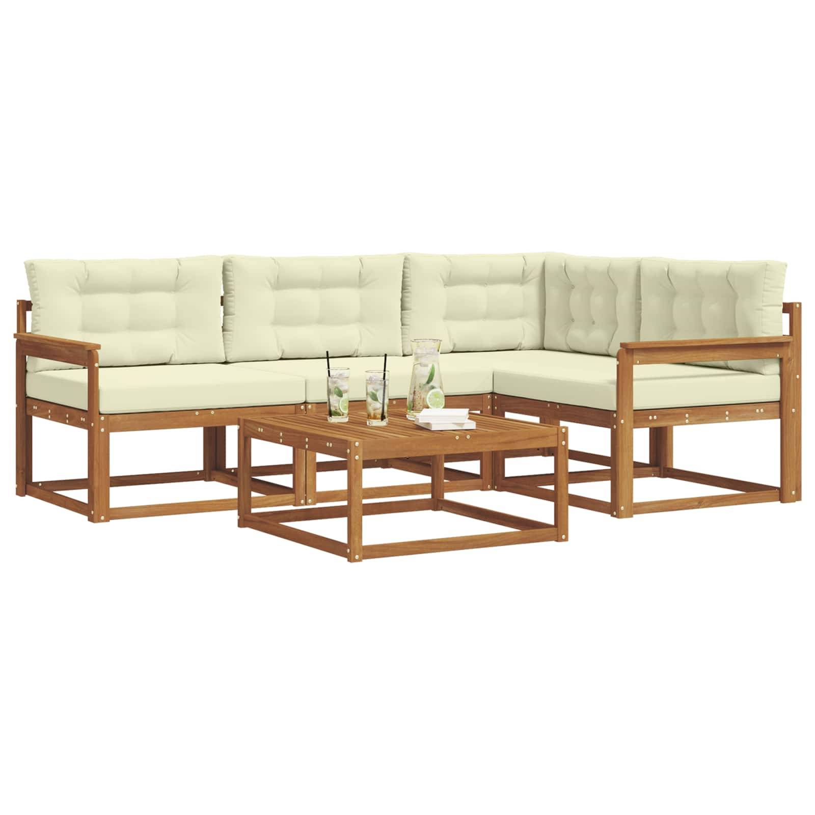 vidaXL Outdoor-Sofagarnitur mit Kissen 5 pcs Natur und Creme