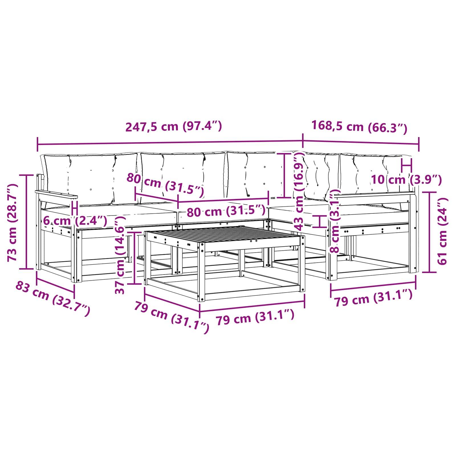 vidaXL Outdoor-Sofagarnitur 5 pcs Weiß und Hellgrau 79 x 79 x 37 cm