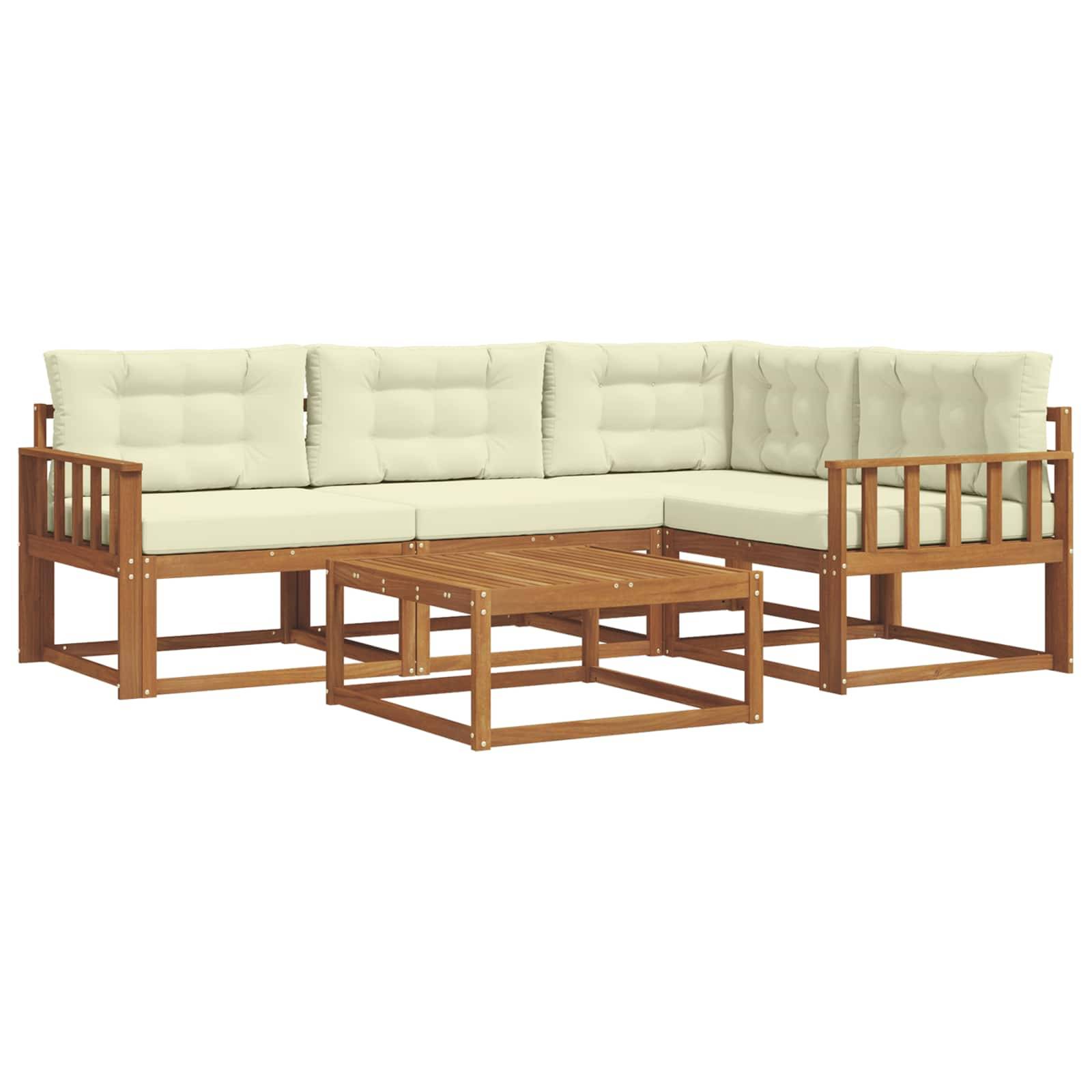 vidaXL Outdoor-Sofagarnitur mit Kissen 5 pcs Natur und Creme