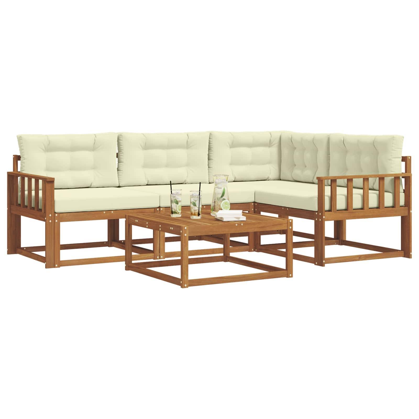 vidaXL Outdoor-Sofagarnitur mit Kissen 5 pcs Natur und Creme