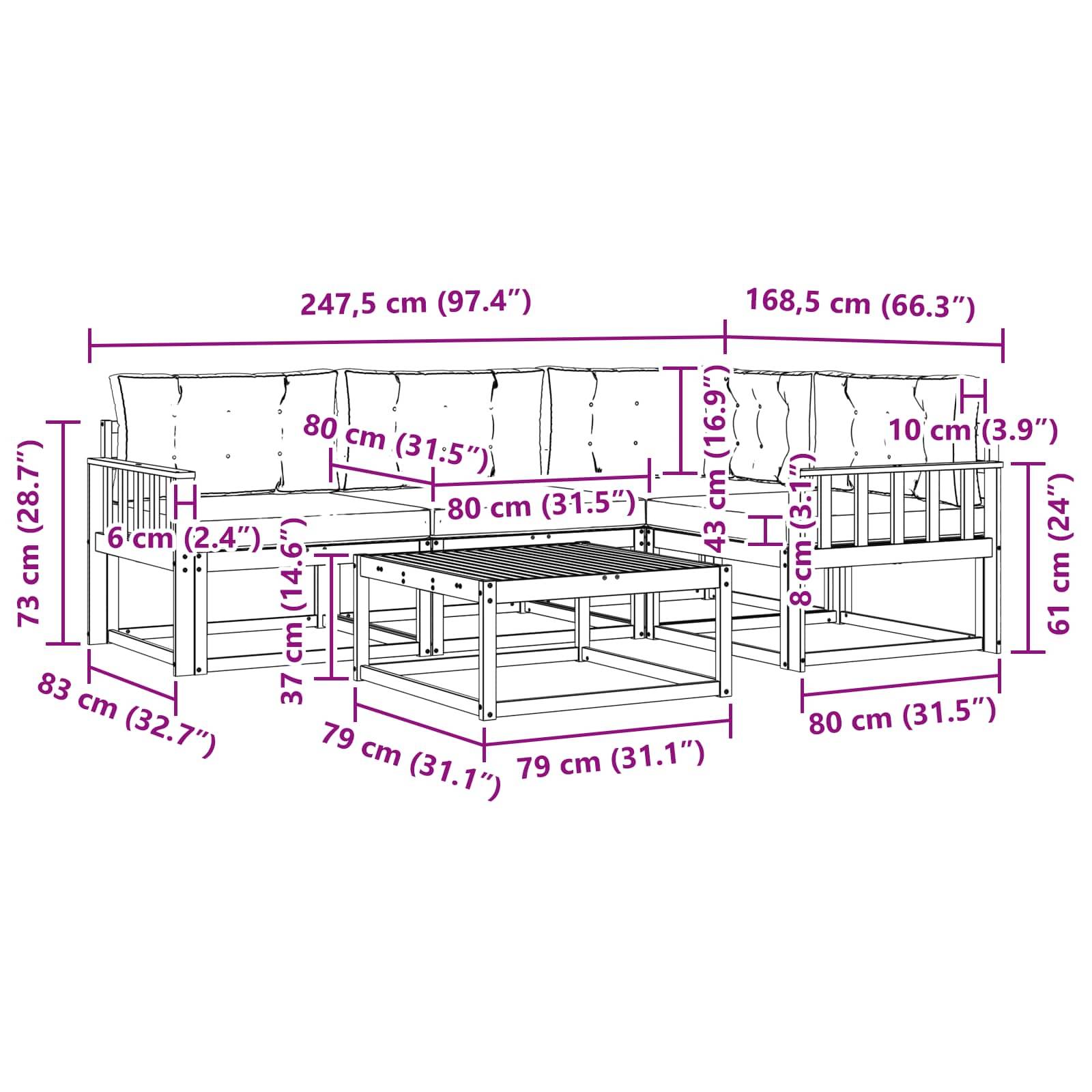 vidaXL Outdoor-Sofagarnitur 5 pcs Weiß und Anthrazit 79 x 79 x 37 cm