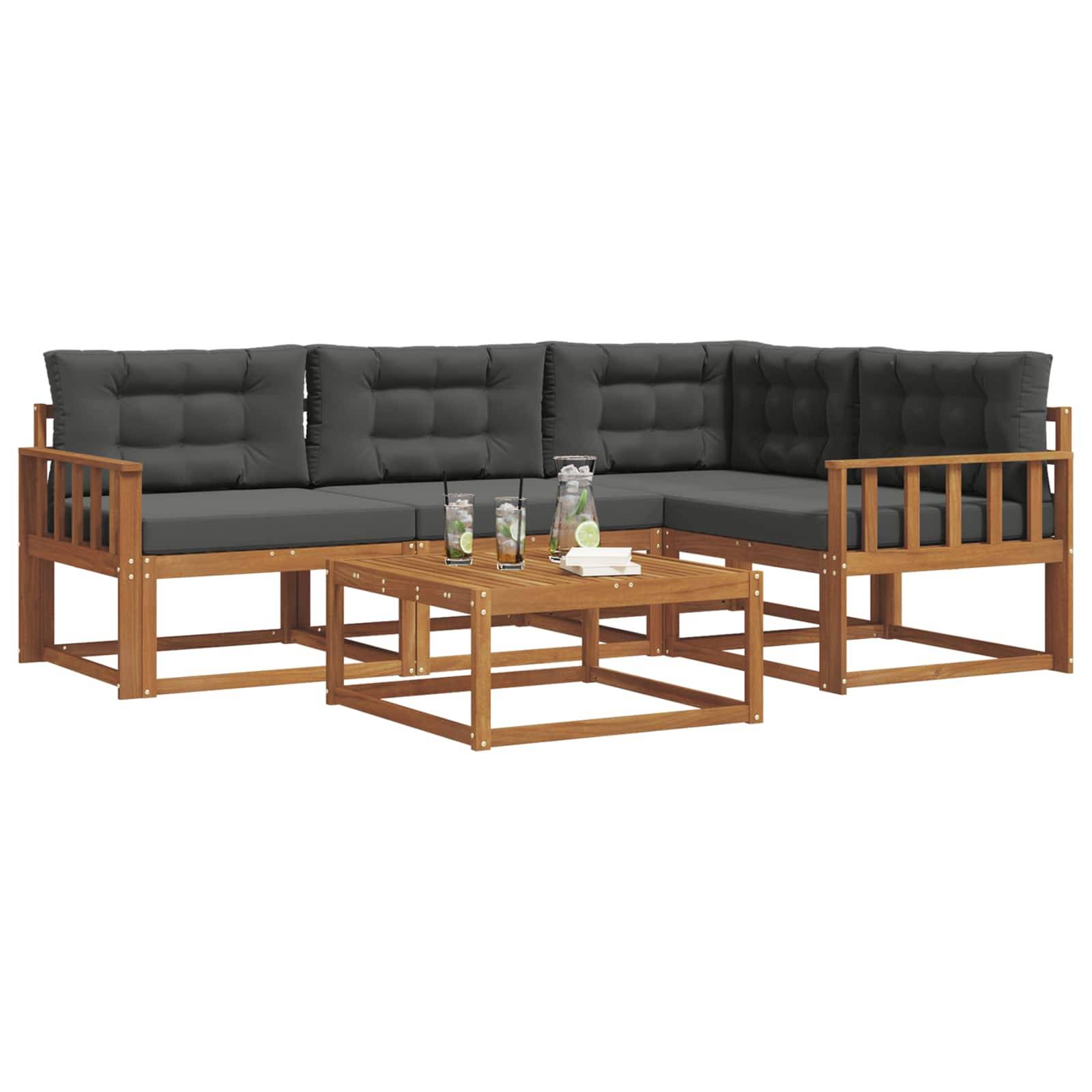 vidaXL Outdoor-Sofagarnitur mit Kissen 5 pcs Natur und Anthrazit